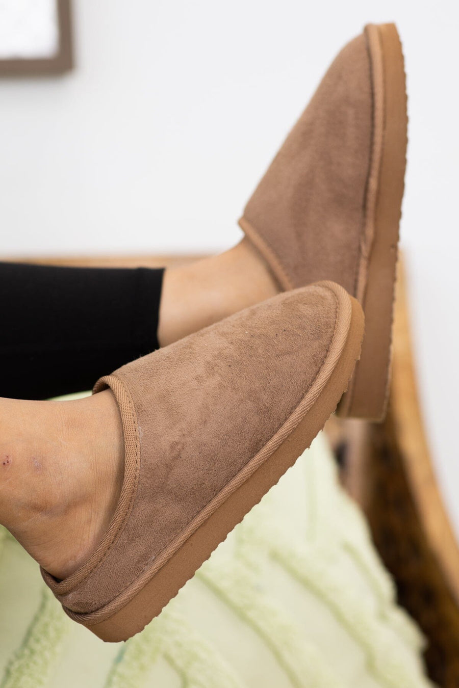 Mocha Faux Fur Lined Slip On Shoes - Filly Flair