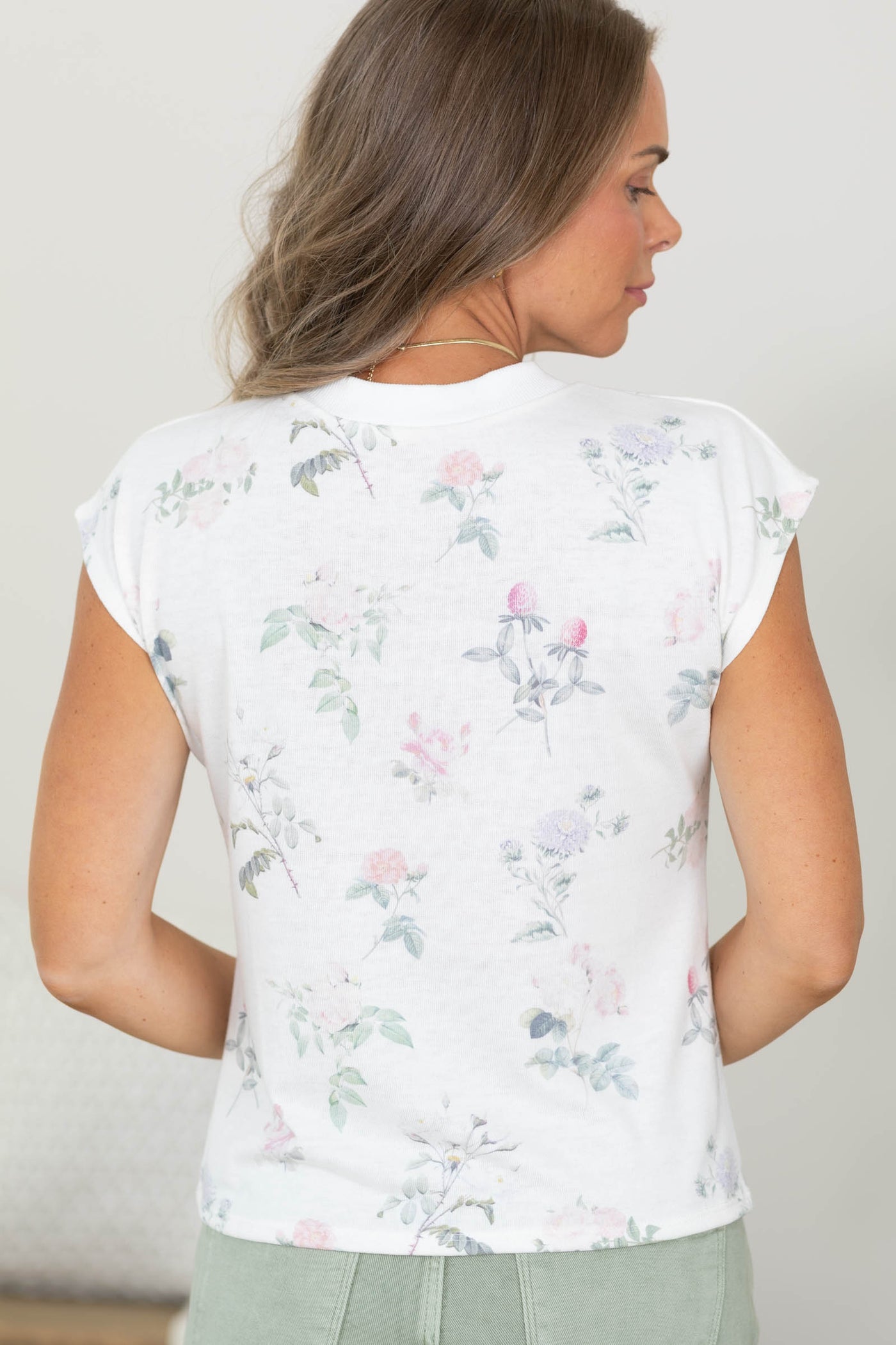 Off White Floral Textured Cap Sleeve Knit Top