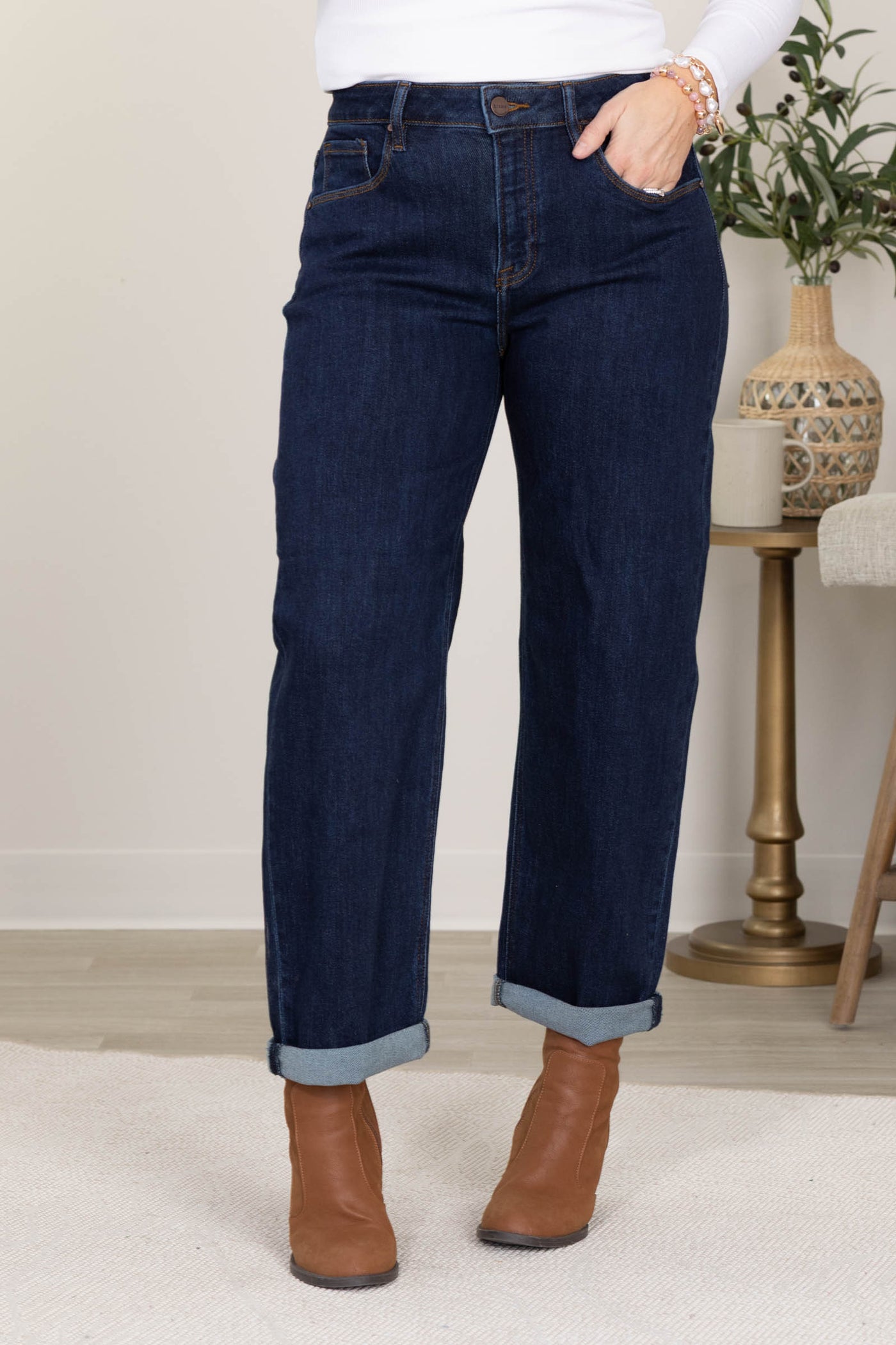 Risen Slouchy Cropped Boyfriend Cuffed Hem Jean