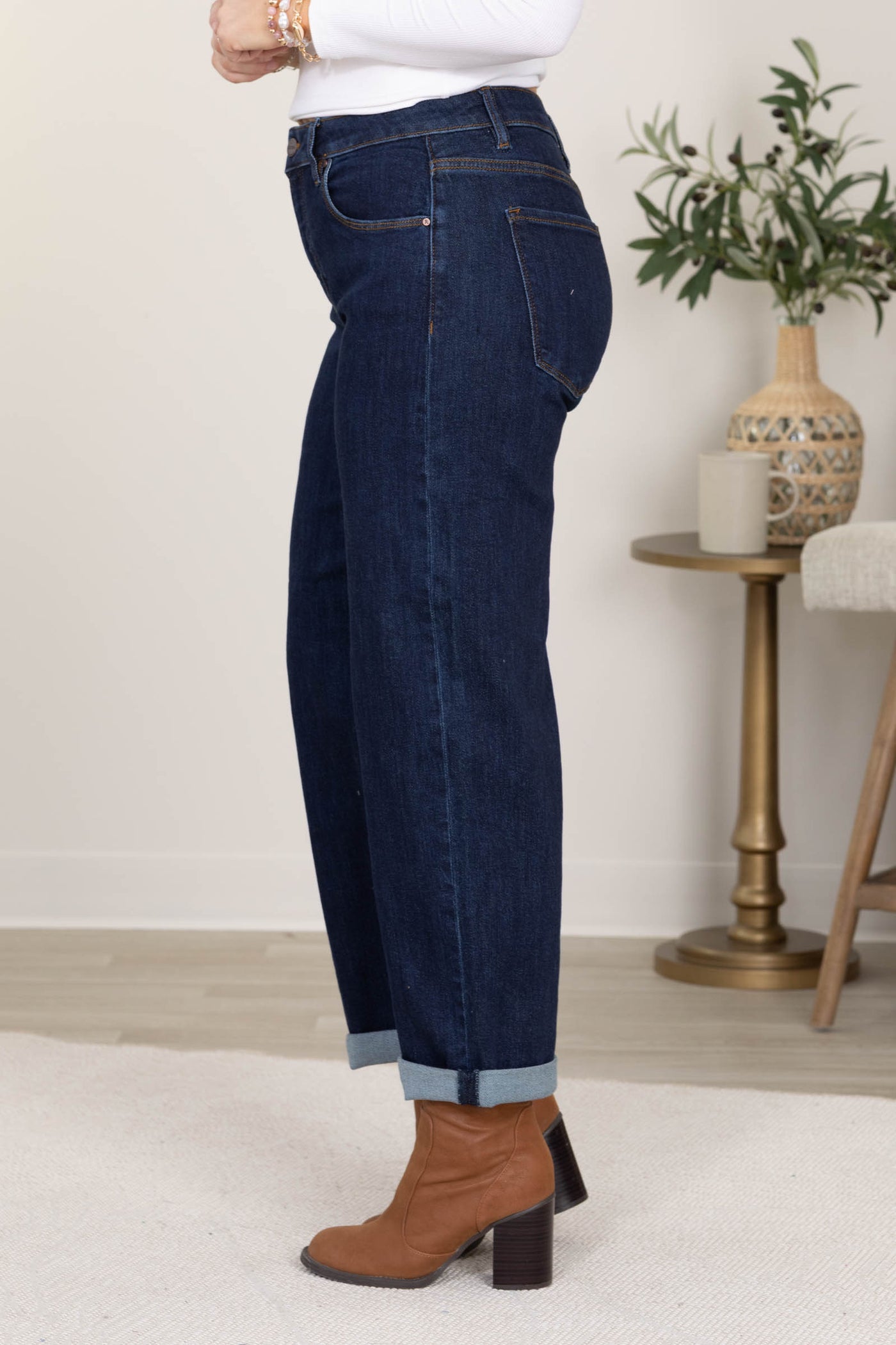 Risen Slouchy Cropped Boyfriend Cuffed Hem Jean