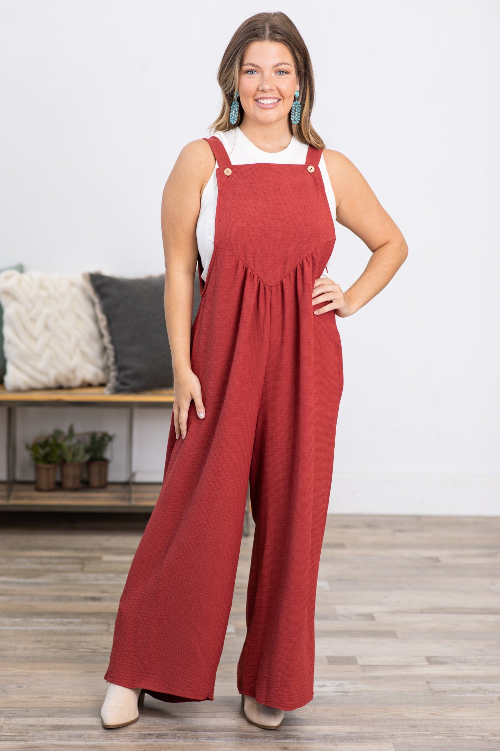 Rust Wide Leg Overalls - Filly Flair