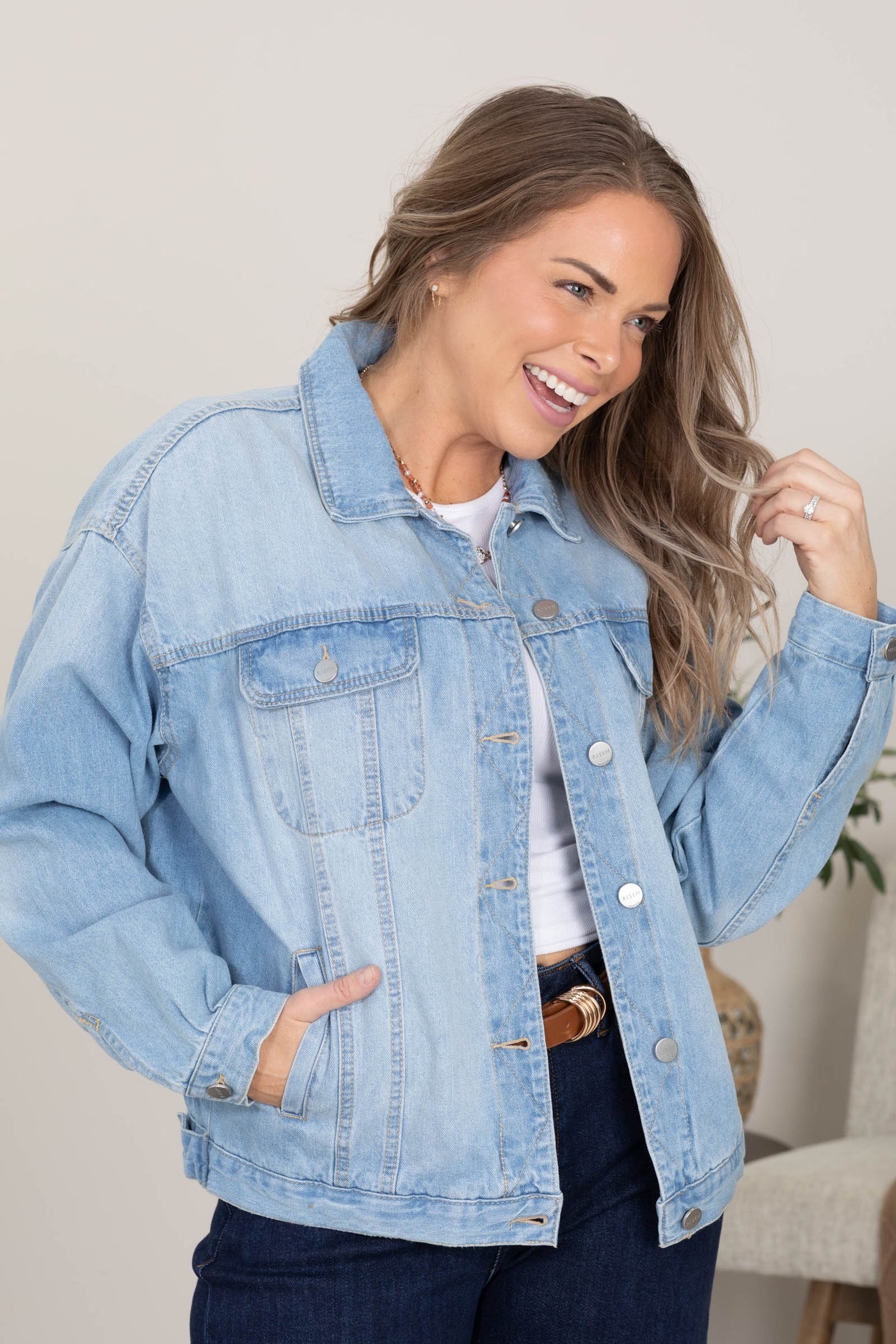 Risen Light Wash Oversized Denim Jacket