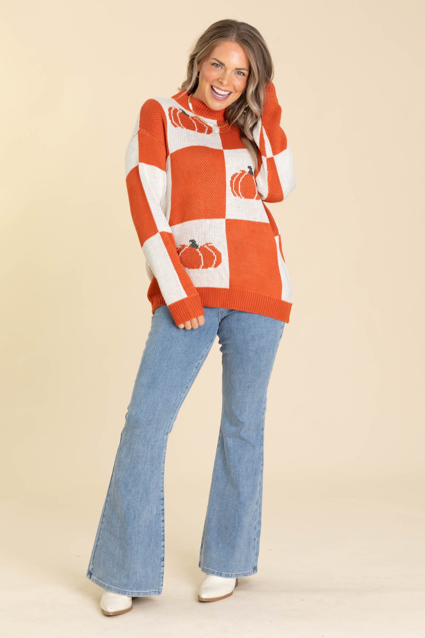 Dark Orange Checker Pumpkin Sweater