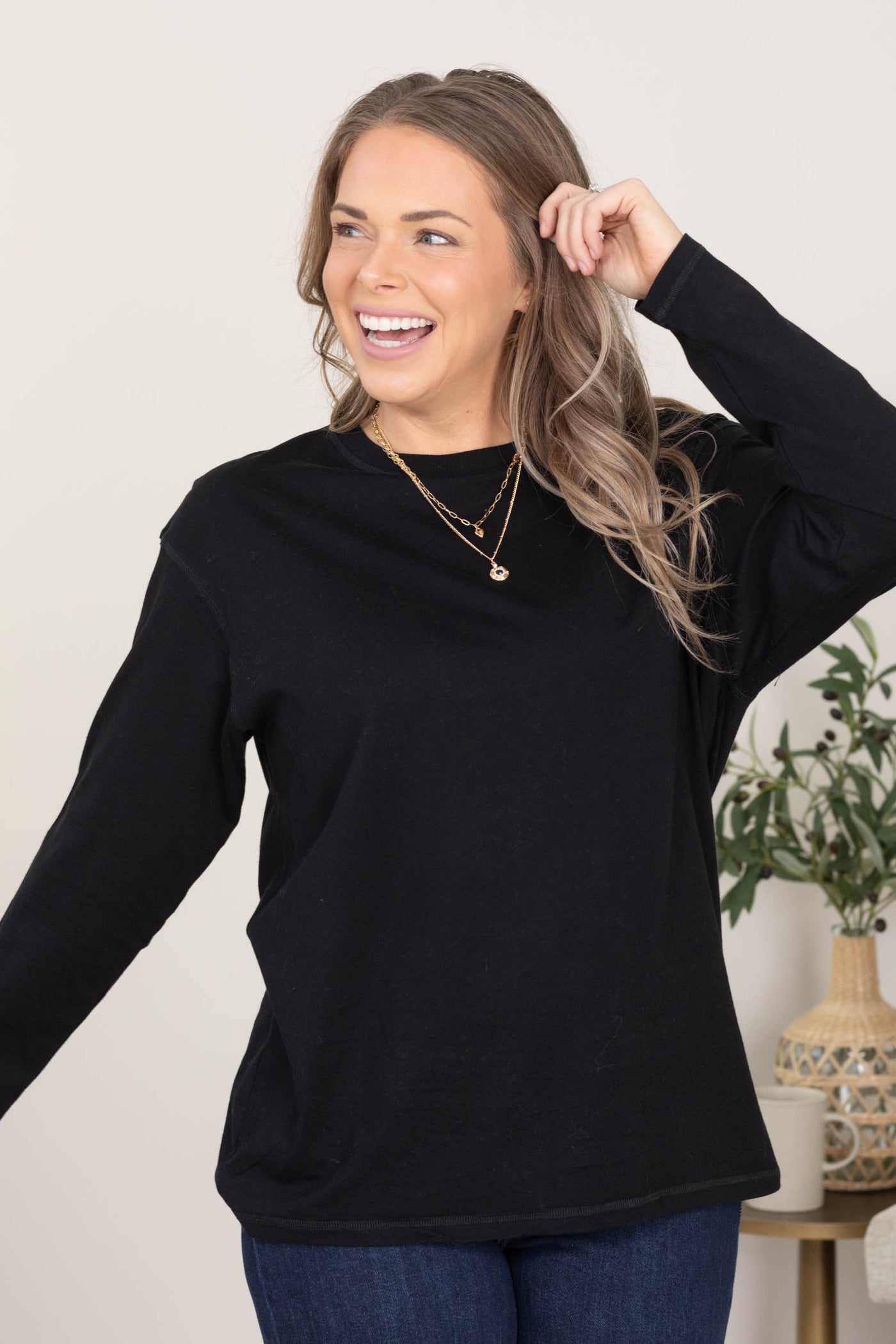 Black Organic Cotton Boyfriend Fit Knit Top