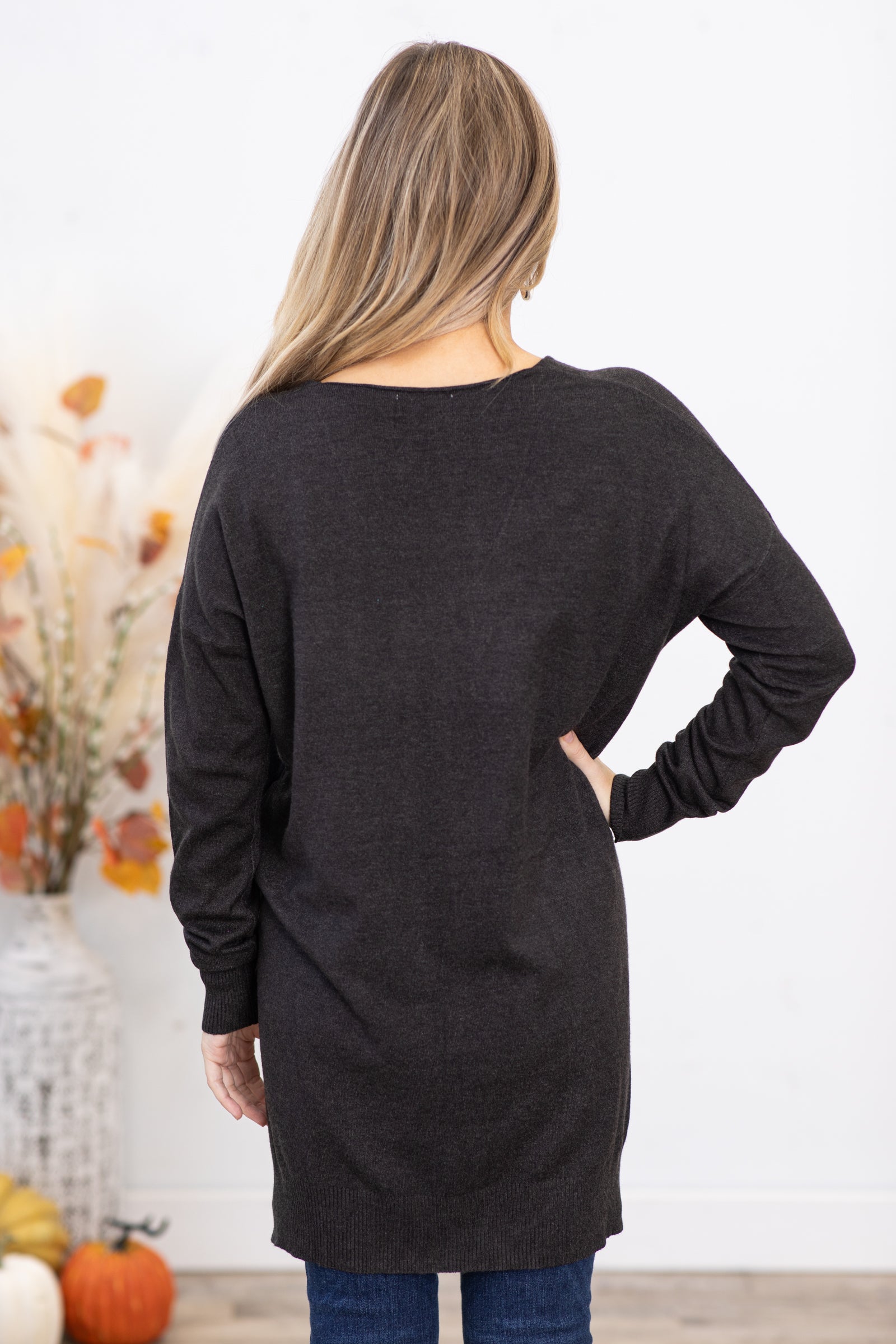Charcoal V-Neck Lightweight Sweater