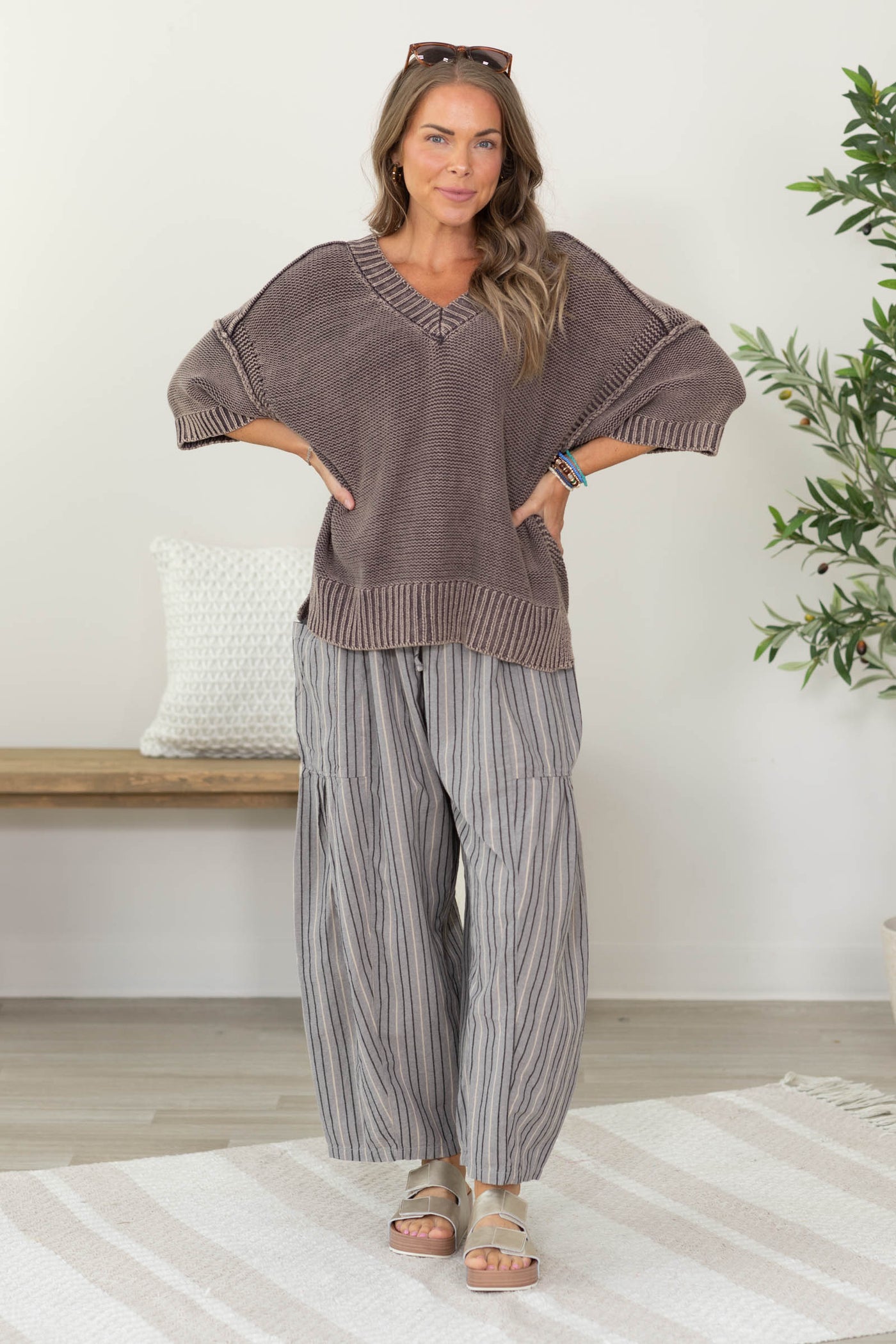 Cotierra Striped Wide Leg Pants with Elastic Waist