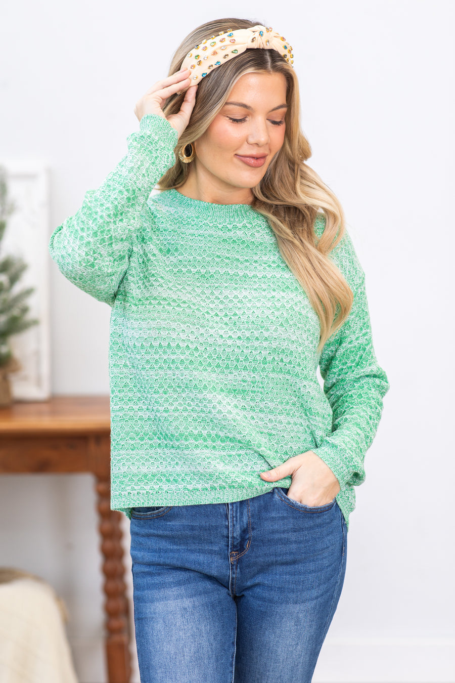 Mint Space Dyed Pullover Sweater