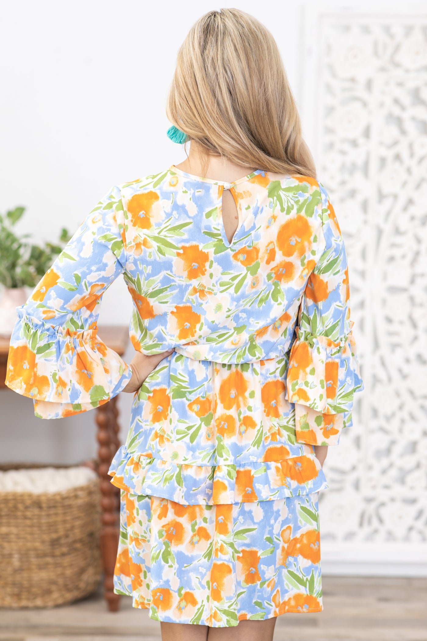 Orange and Blue Floral Tiered Ruffle Dress · Filly Flair