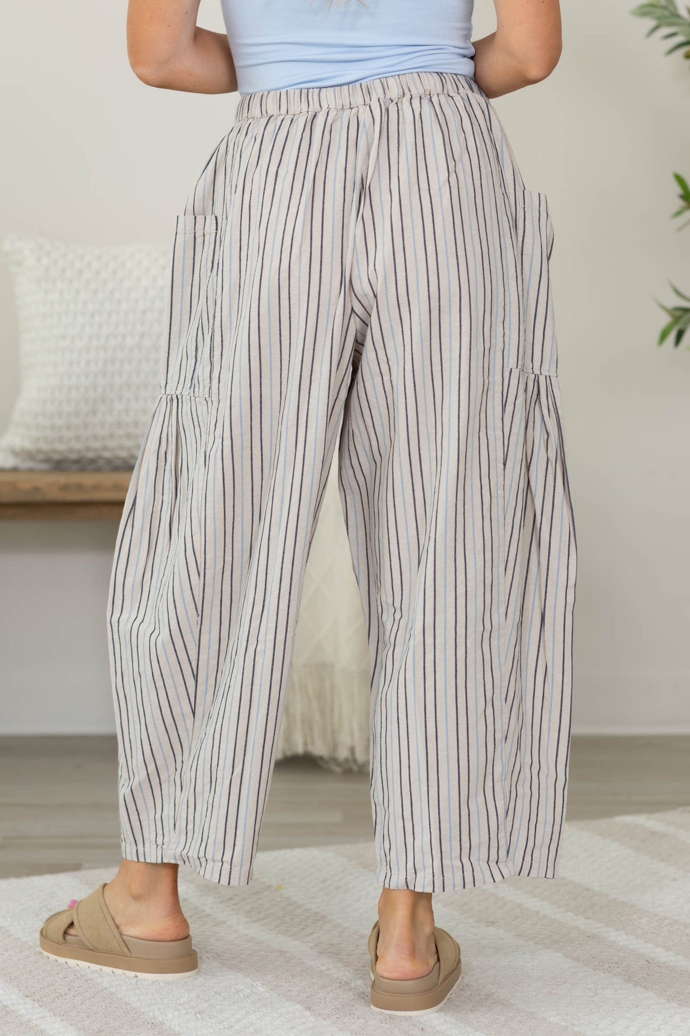 Cotierra Striped Wide Leg Pants with Elastic Waist