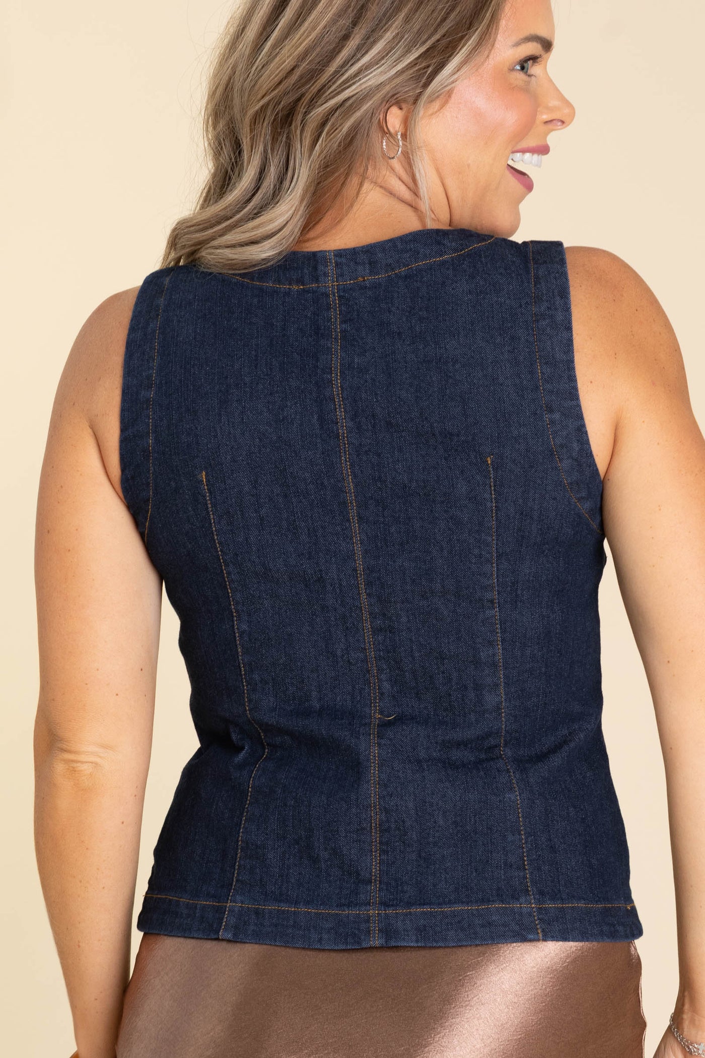 Denim Sleeveless Button Down Vest