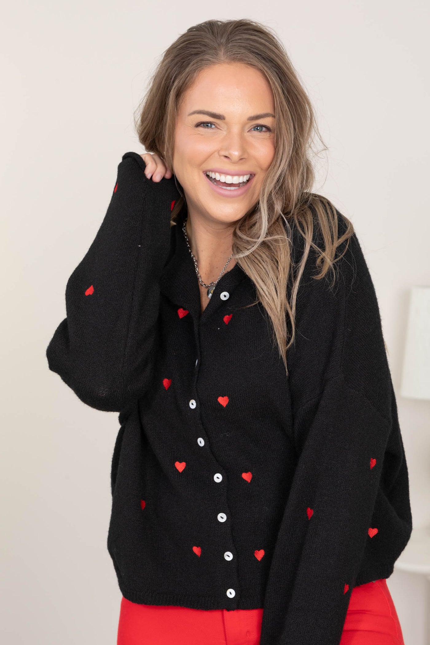 Black Embroidery Heart Button Down Cardigan