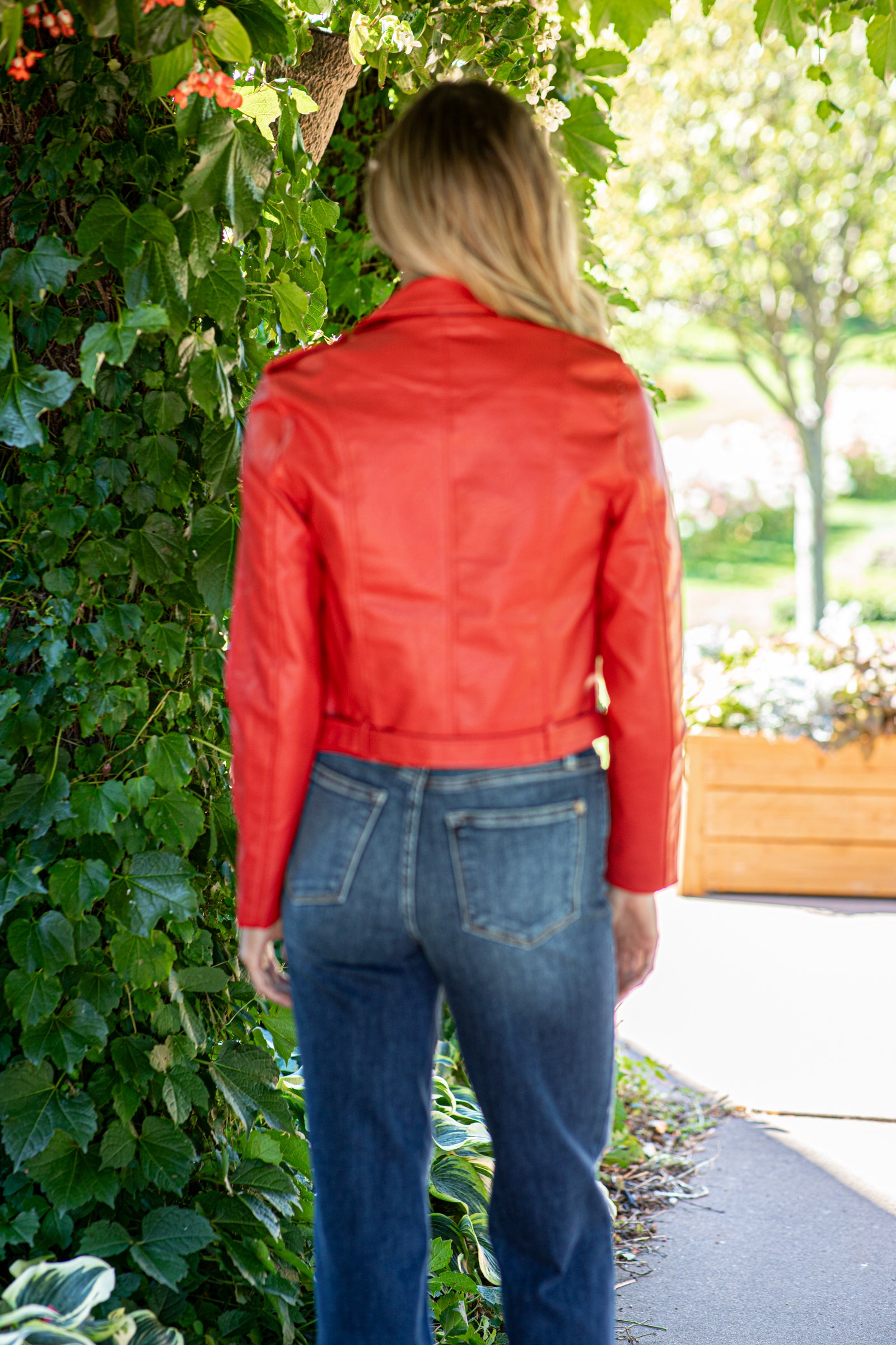Red Faux Leather Moto Jacket