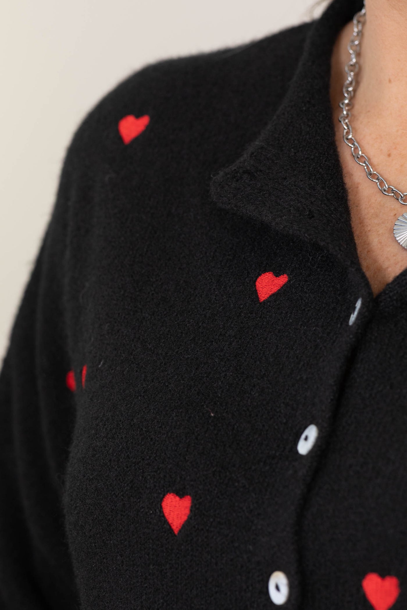 Black Embroidery Heart Button Down Cardigan