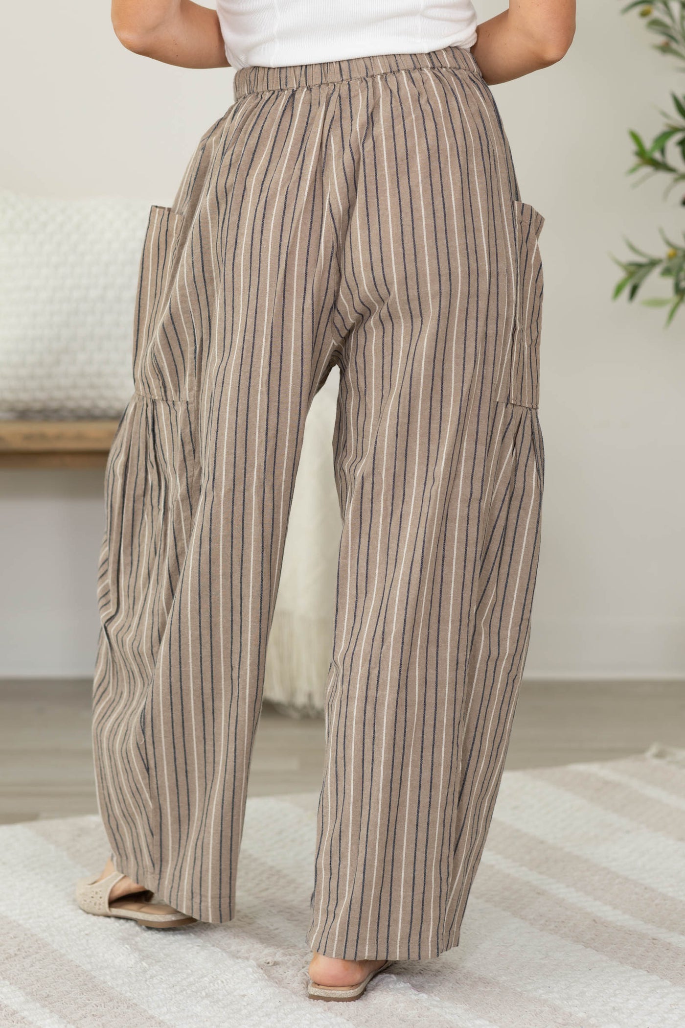 Cotierra Striped Wide Leg Pants with Elastic Waist