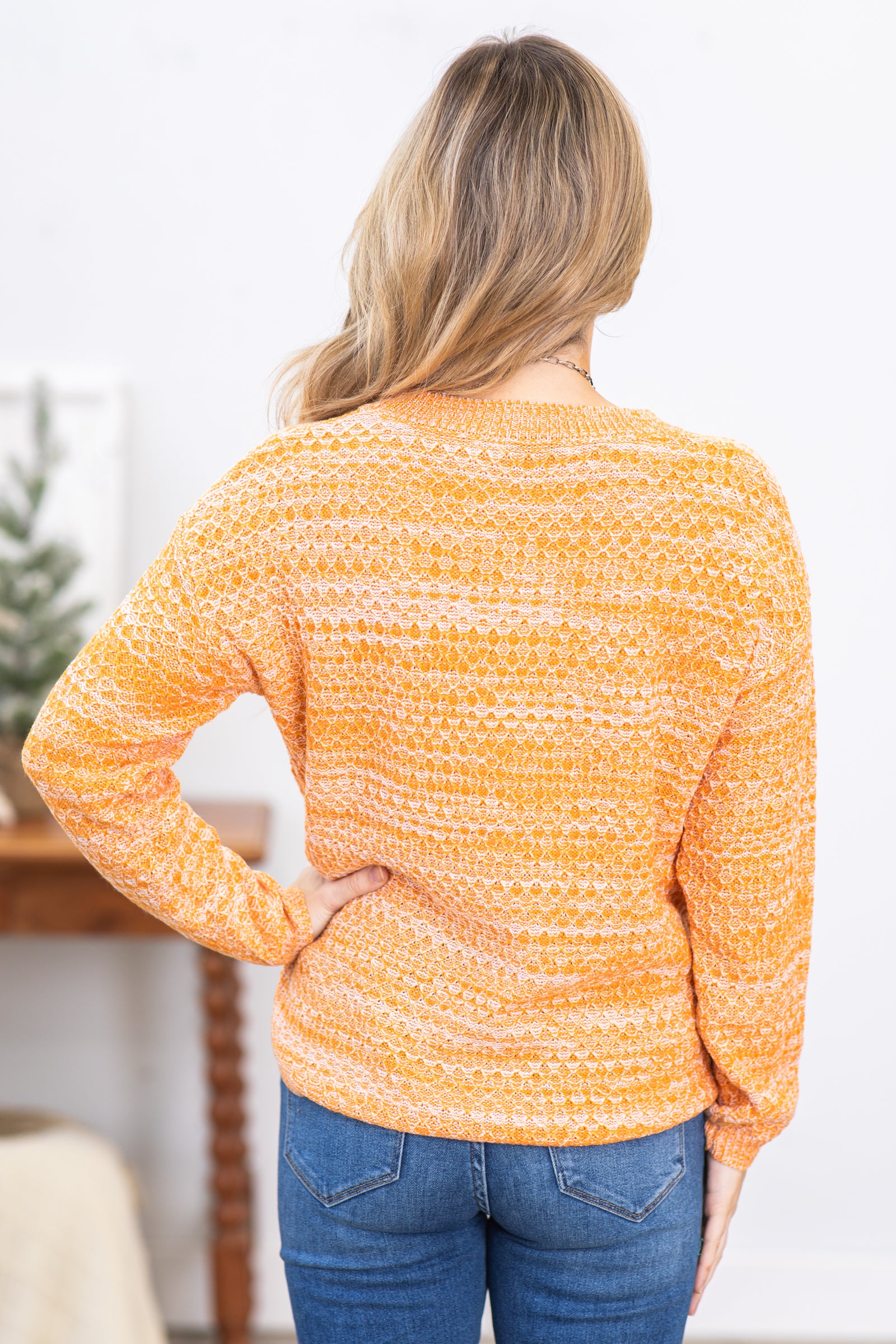Orange Space Dyed Pullover Sweater