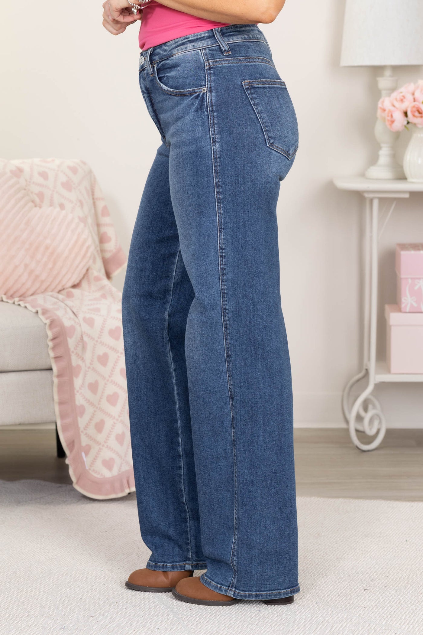 J21 Dark Tummy Control High Rise Wide Leg Baggy Jeans