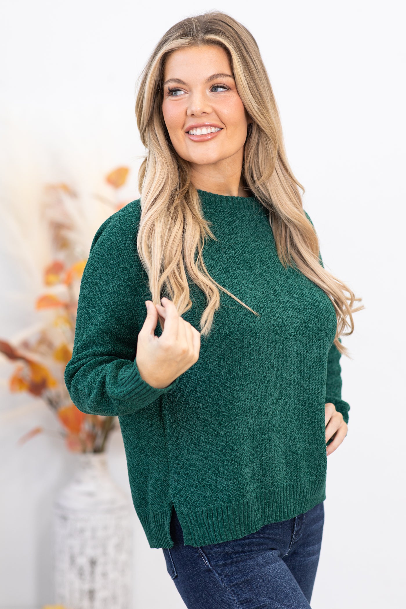 Emerald Raglan Sleeve Chenille Sweater