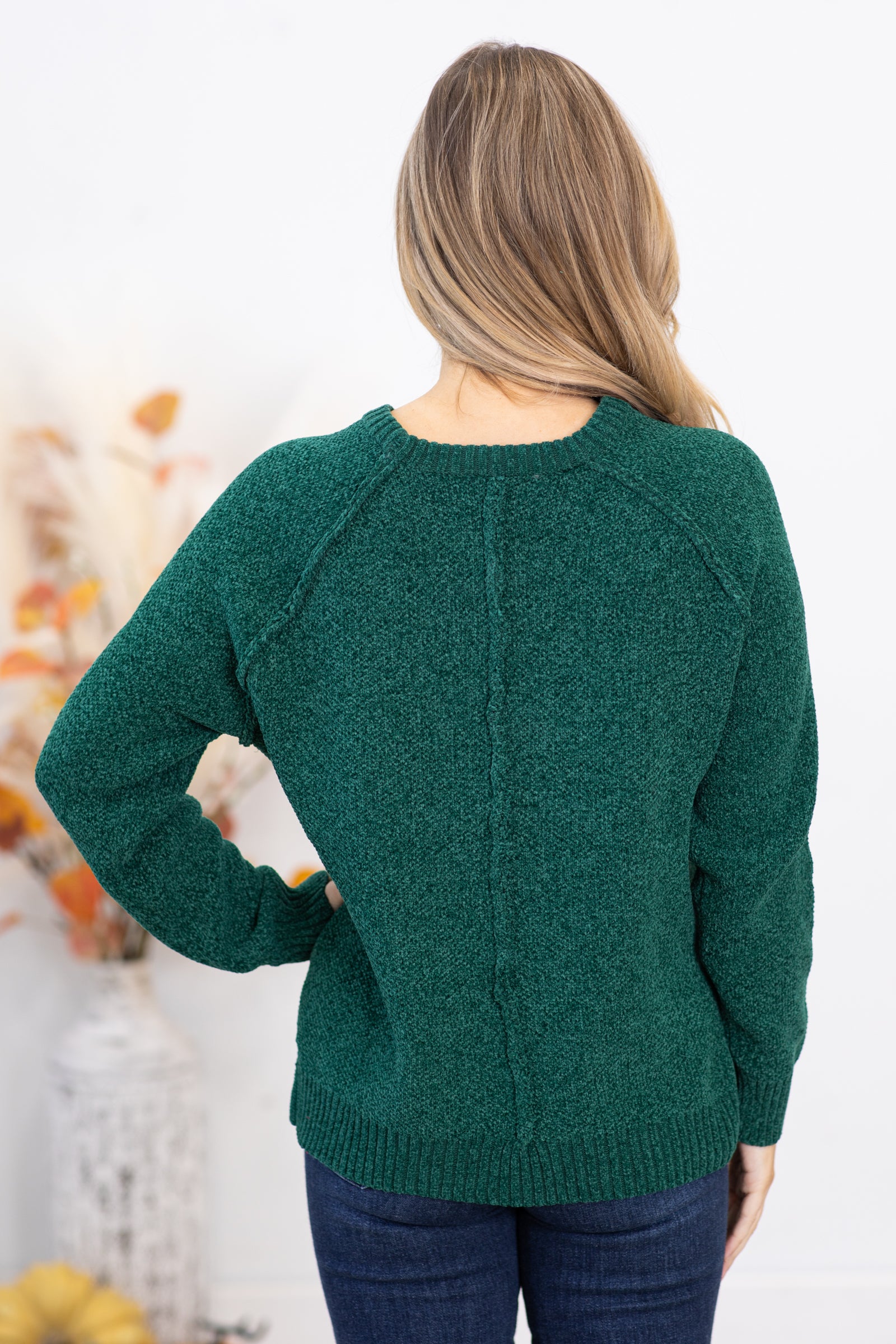 Emerald Raglan Sleeve Chenille Sweater