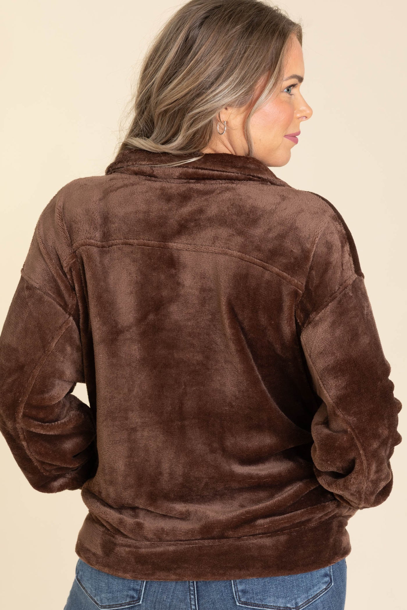 Faux Fur Half Knit Pullovers With Pockets