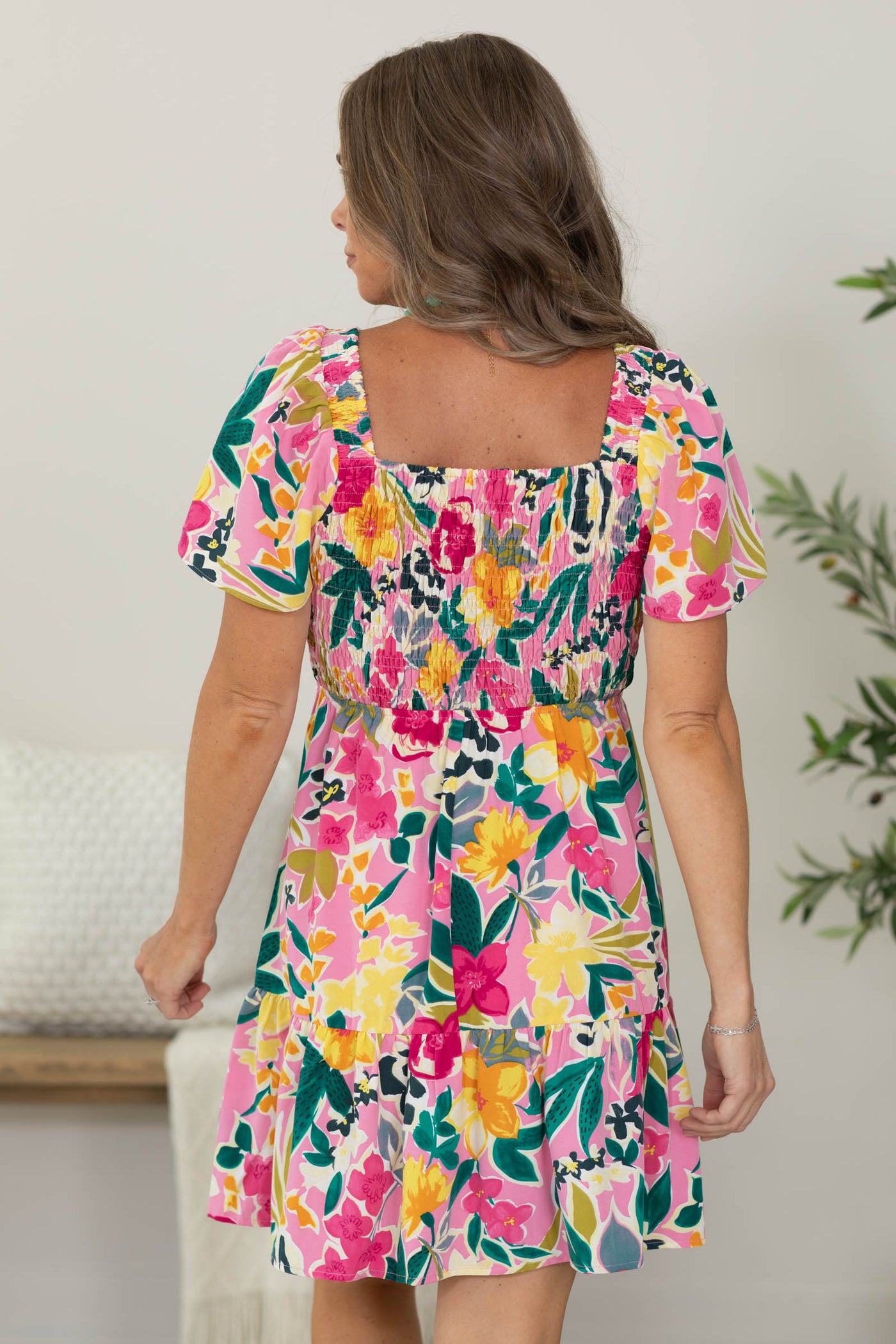 Staccato Pink Smocked Floral Dress