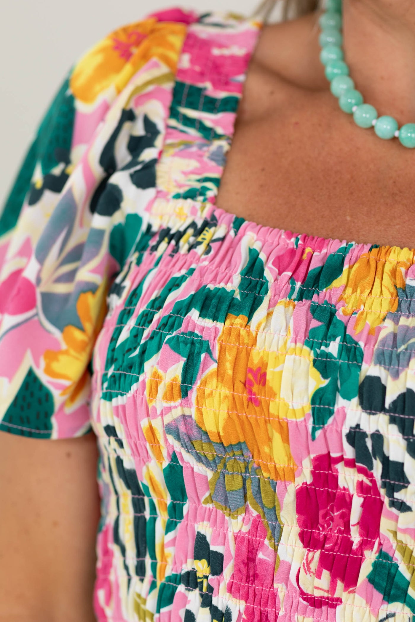 Staccato Pink Smocked Floral Dress