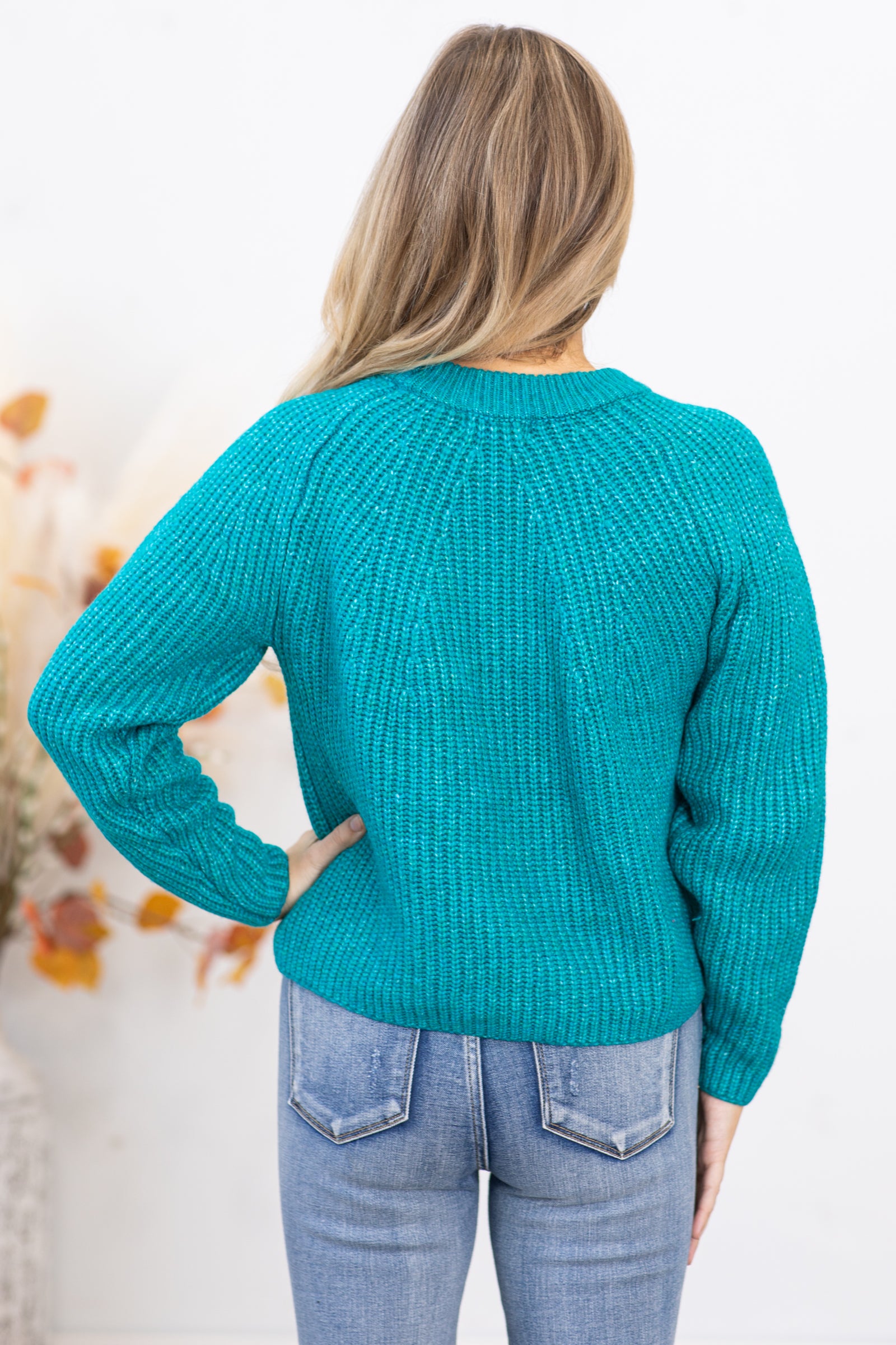 Teal Ribbed Round Neck Sweater