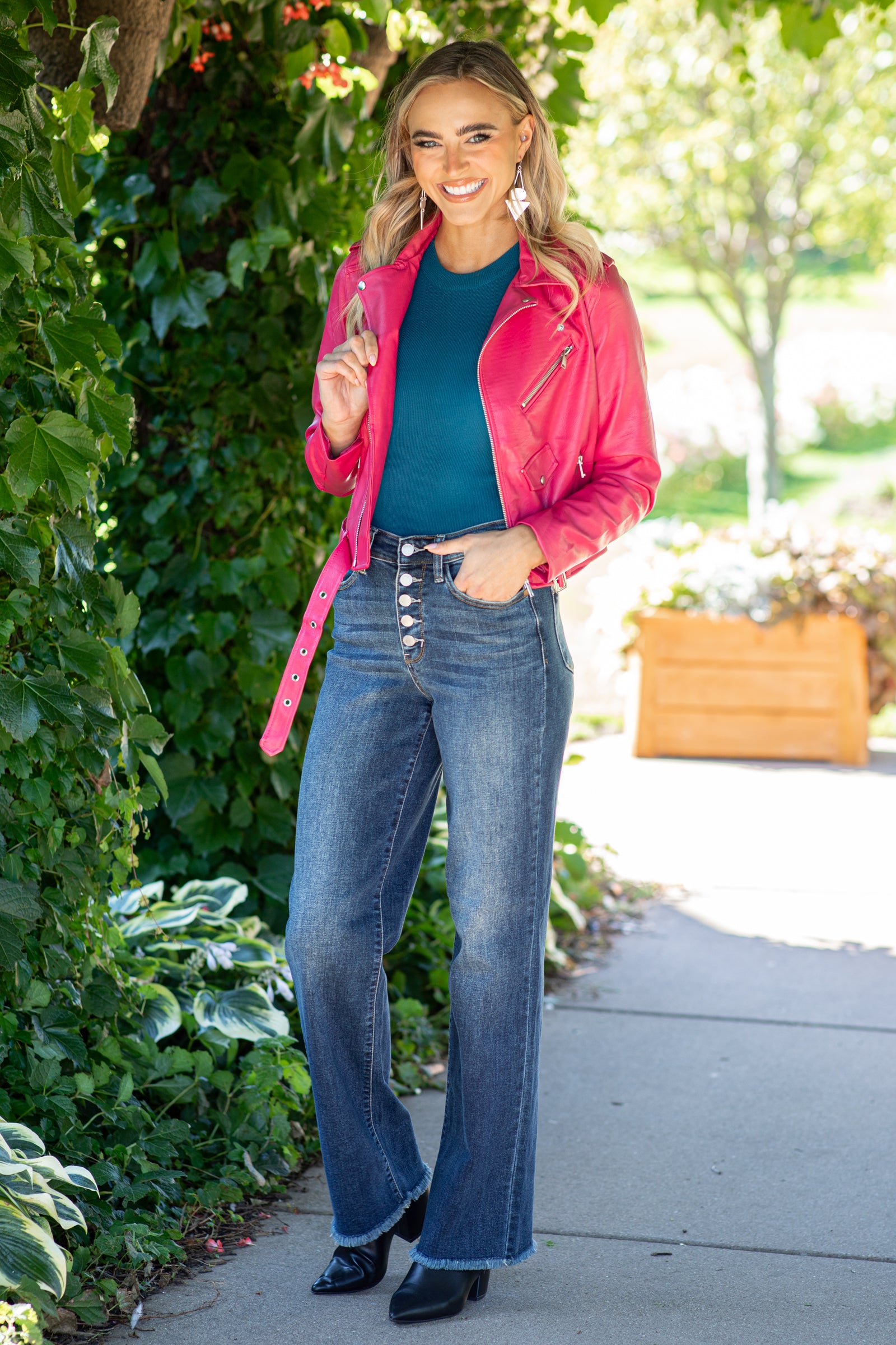 Hot Pink Faux Leather Moto Jacket