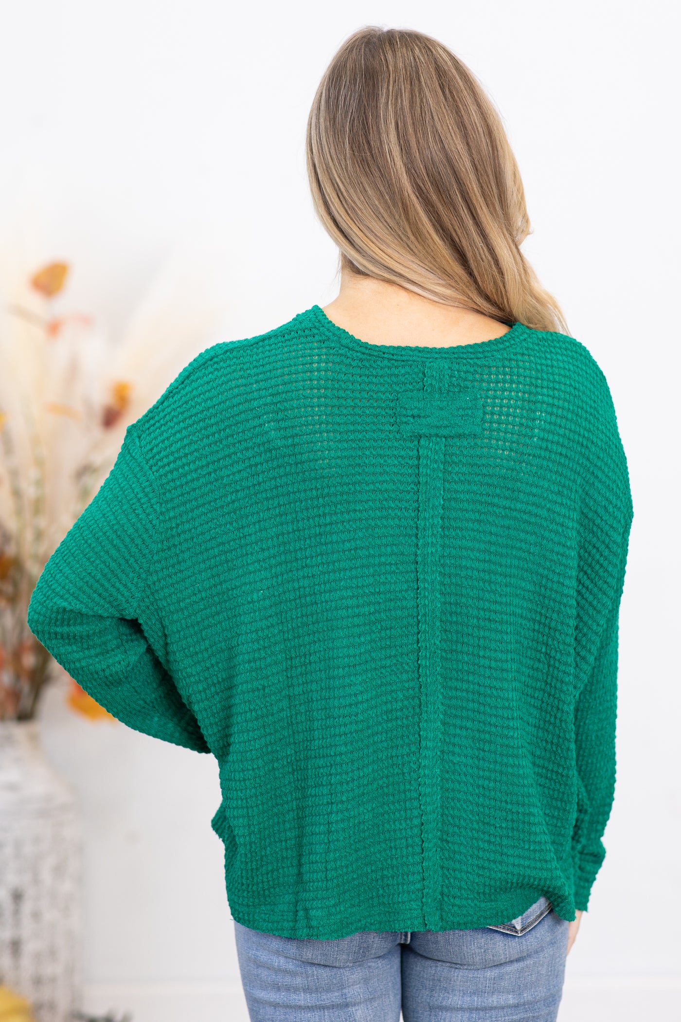 Jade Waffle Knit Sweater With Pocket