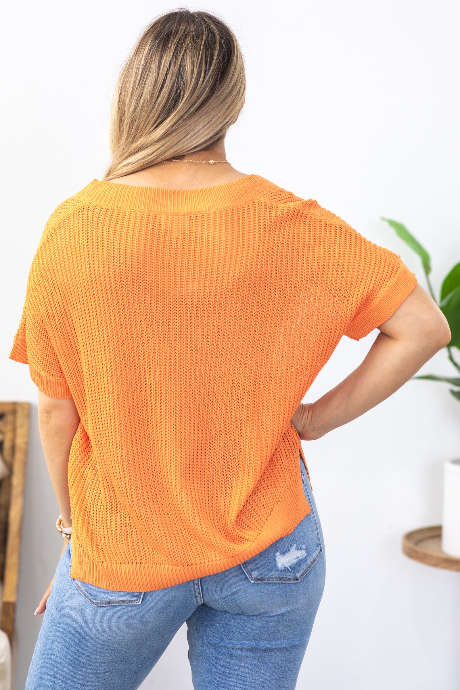 Orange Lightweight V-Neck Sweater Top