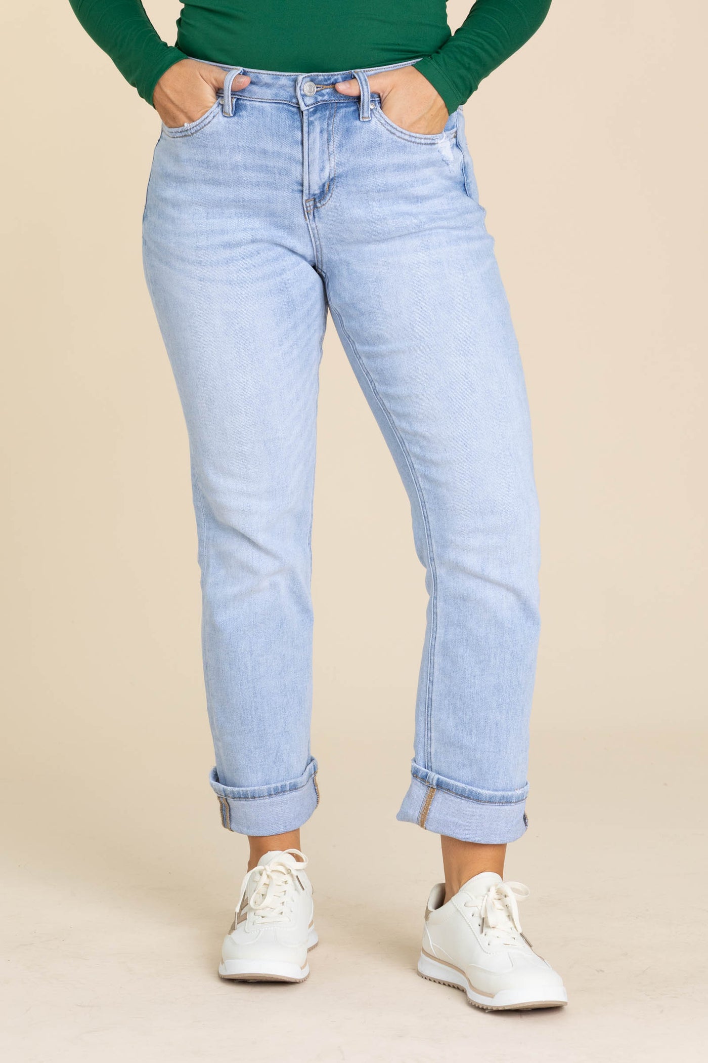 Mica Denim Light Wash Mid Rise Cuffed Jean