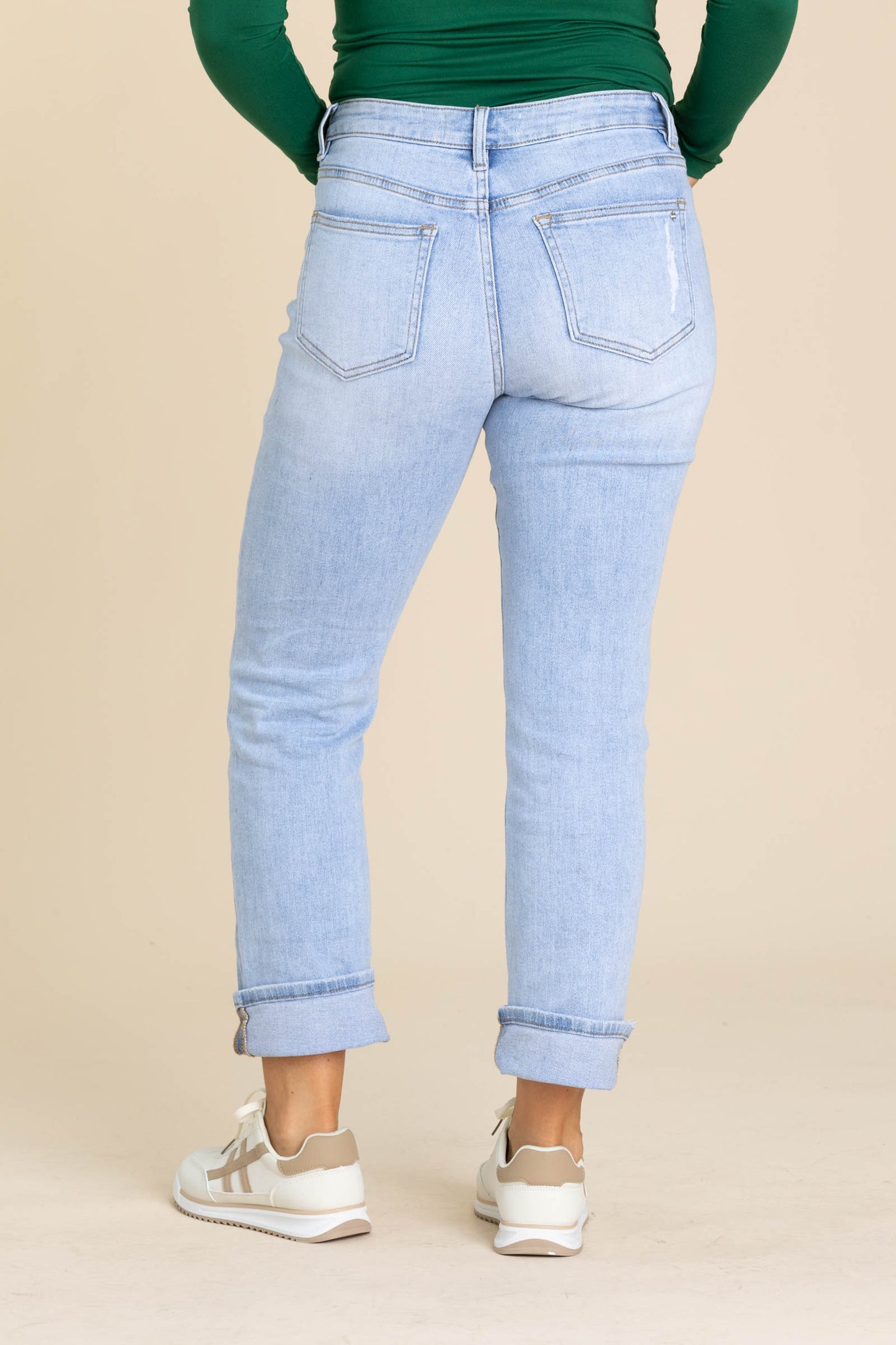Mica Denim Light Wash Mid Rise Cuffed Jean