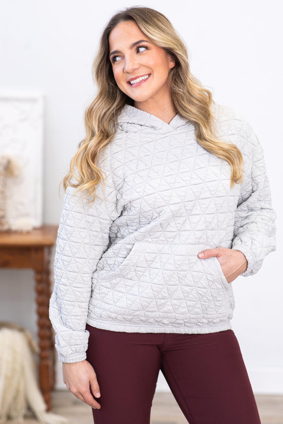 Light Grey Thermal Quilted Hoodie