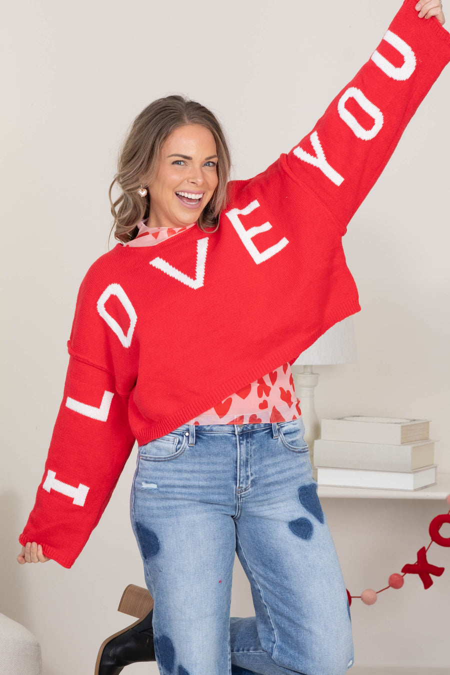 Red I Love You Knit Top