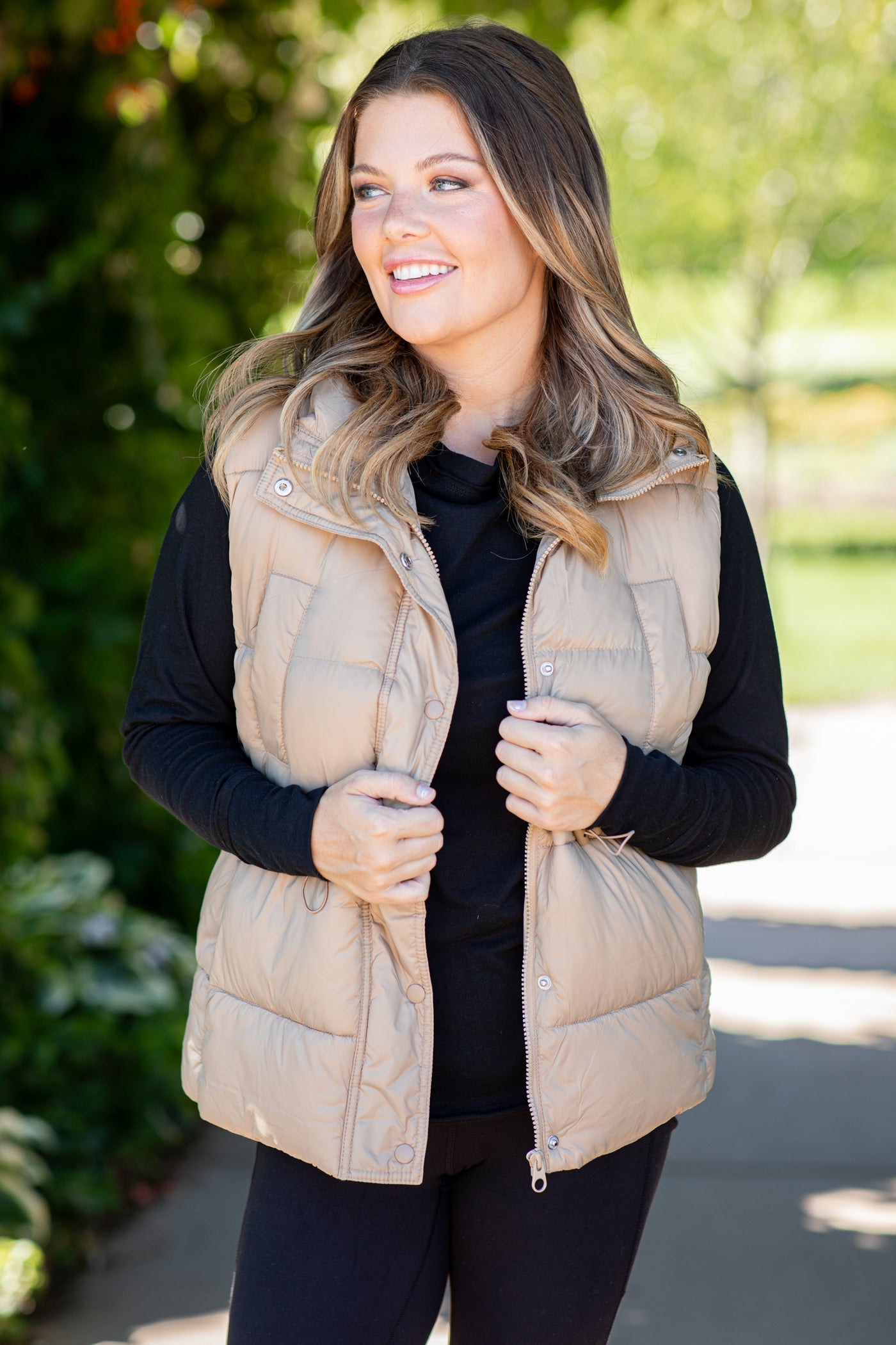 Tan Channel Quilted Puffer Vest