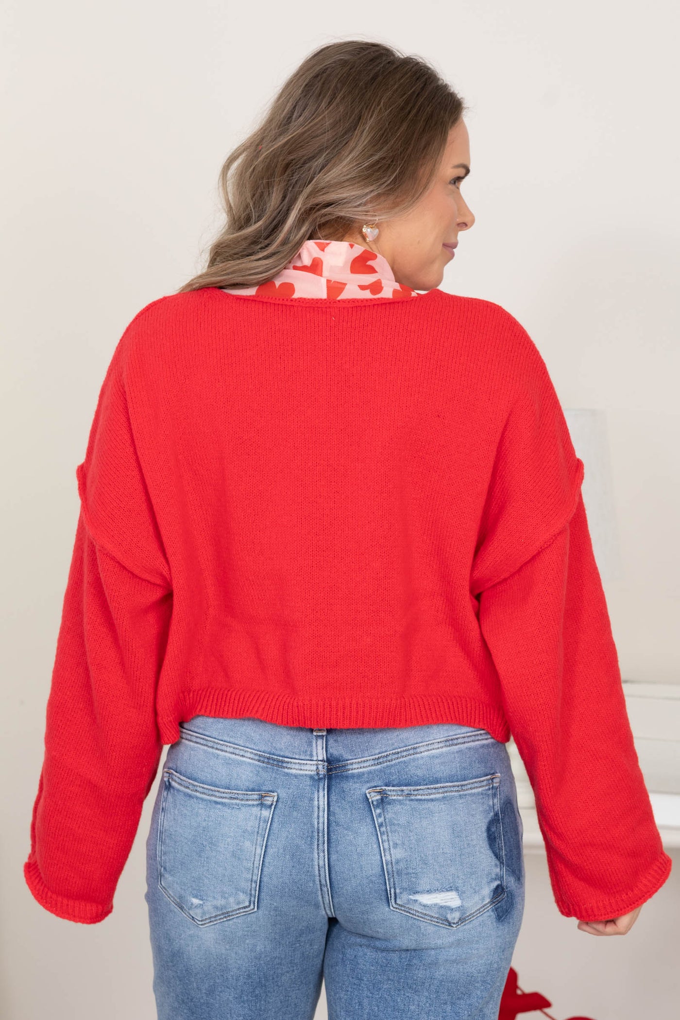 Red I Love You Knit Top