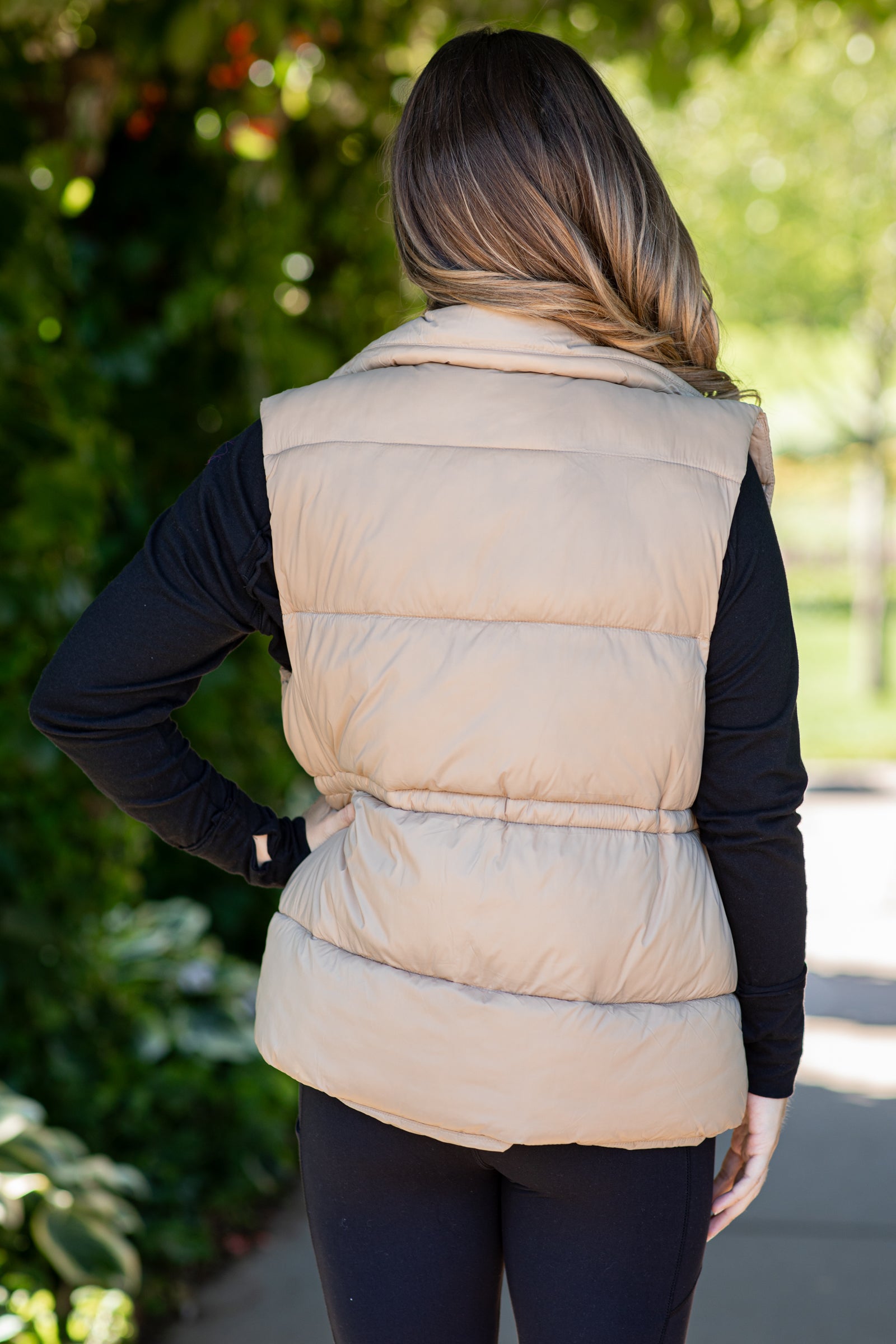 Tan Channel Quilted Puffer Vest