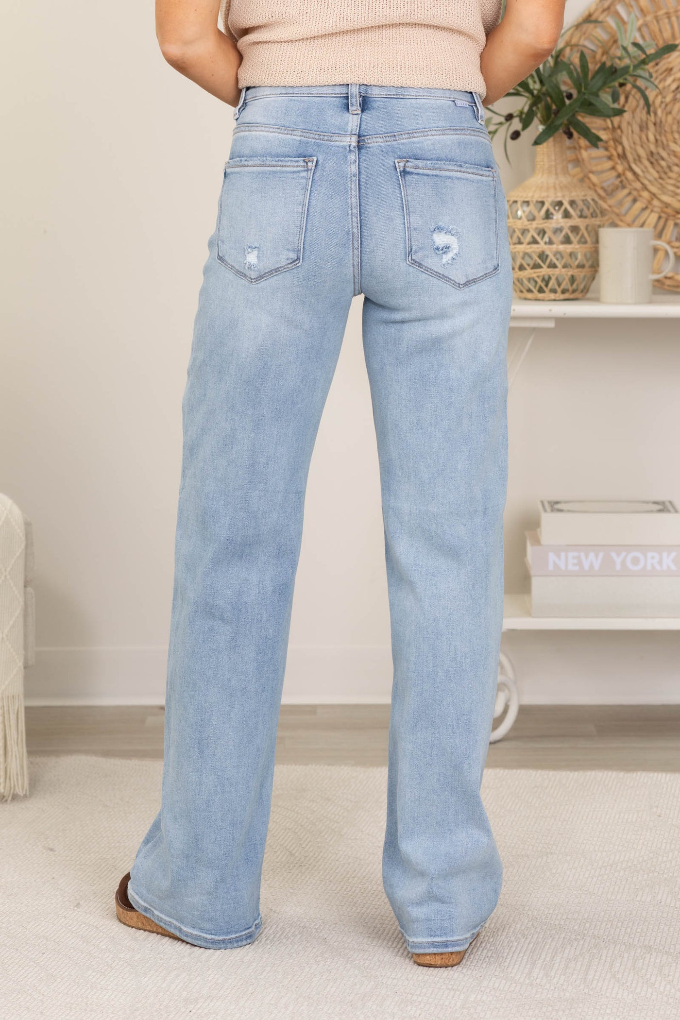 Risen Tummy Control Elastic Band Wide Leg Jeans