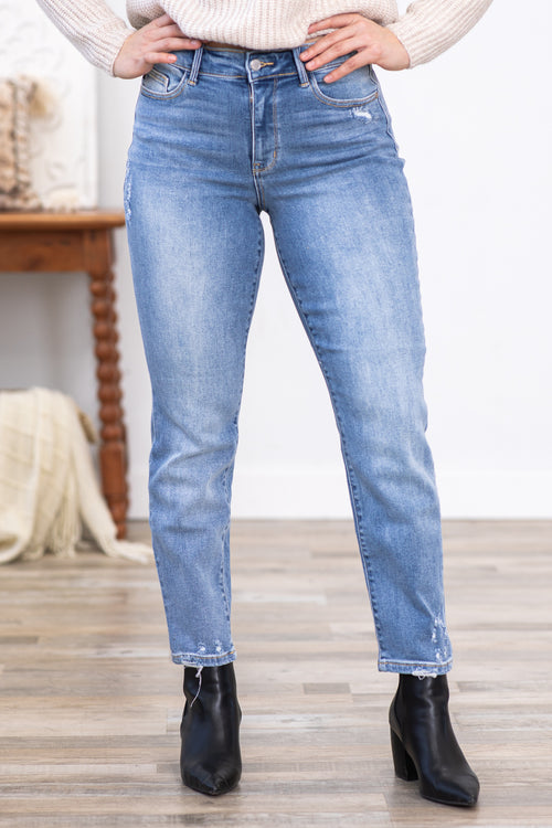 Judy Blue Full Size Mid Waist Distressed Slim Jeans