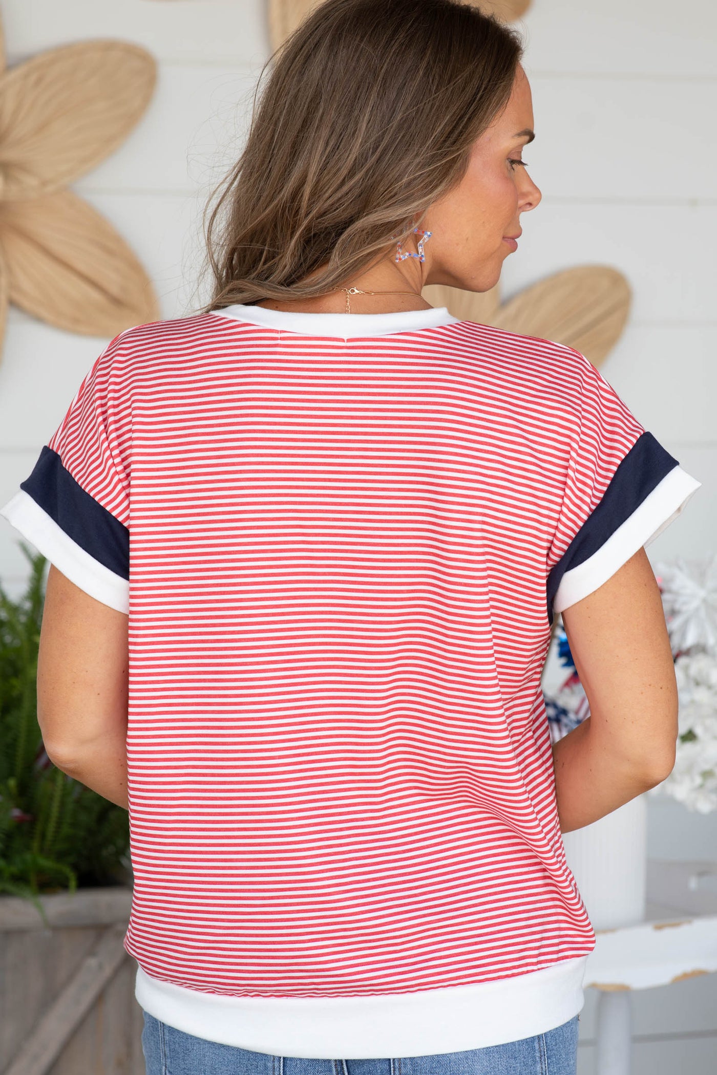 Red Stripe Americana Spirit Contrast Knit Tee