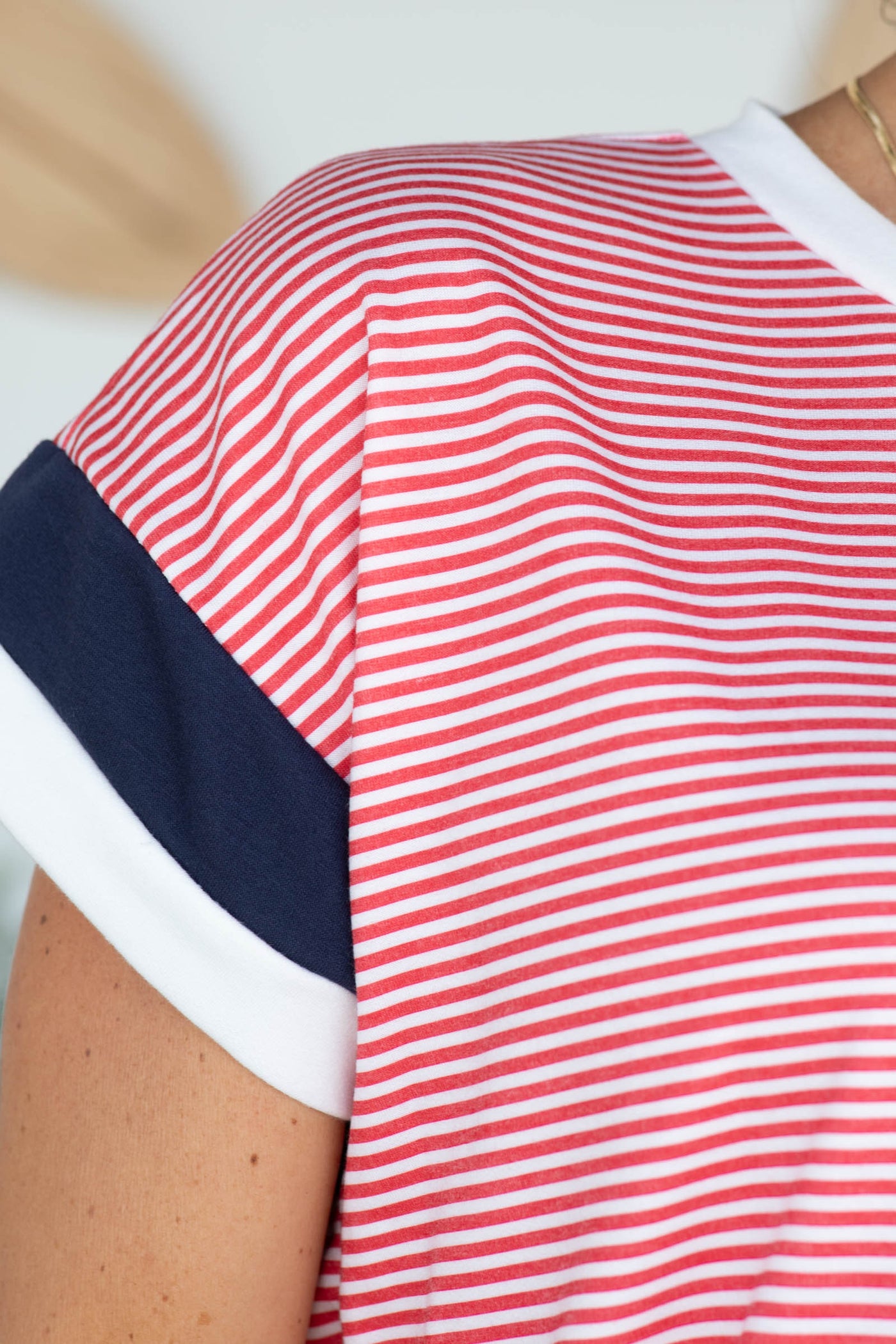Red Stripe Americana Spirit Contrast Knit Tee