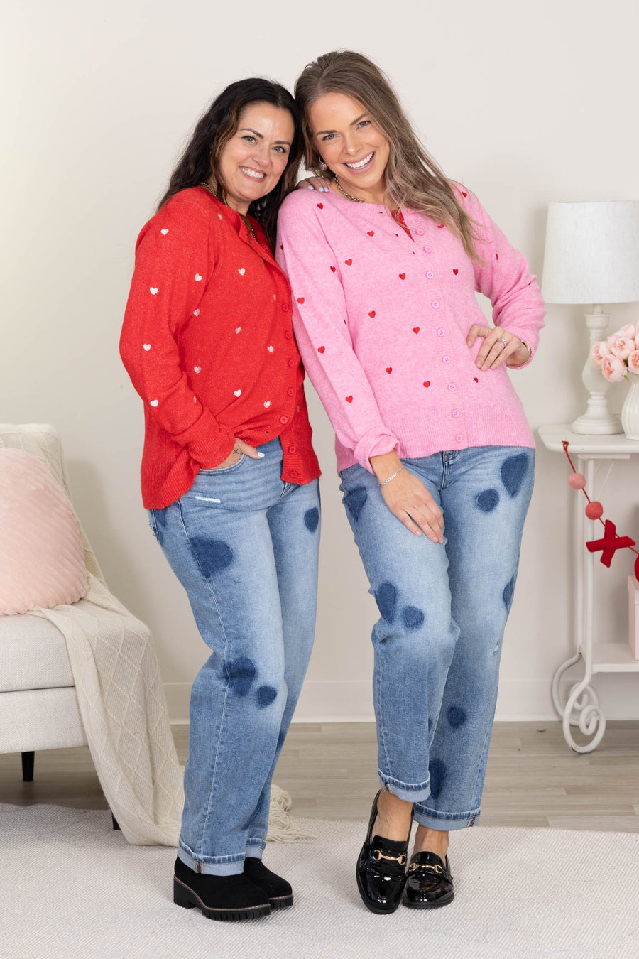 Heart Pattern Up Knit Cardigans