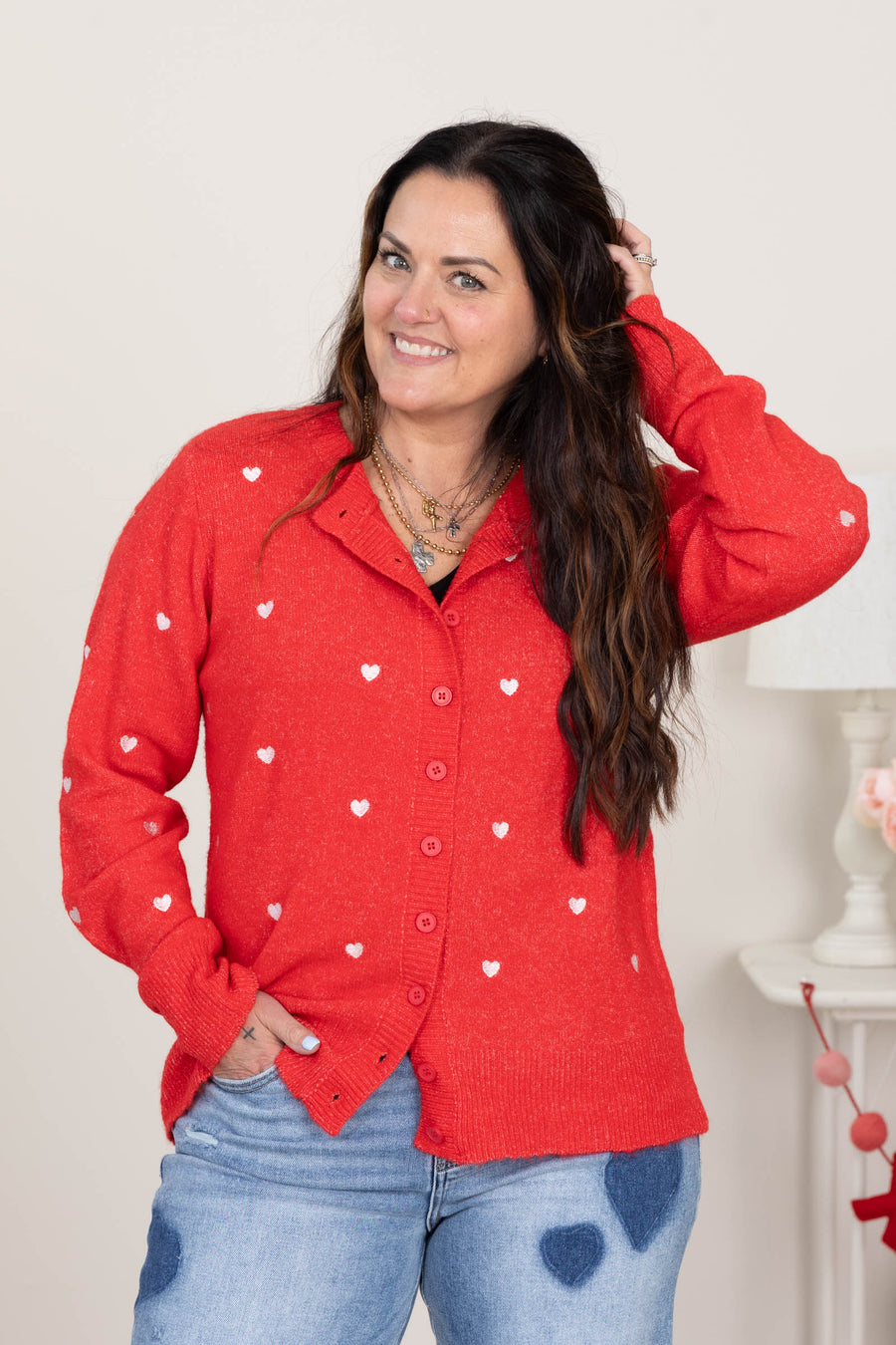 Heart Pattern Up Knit Cardigans