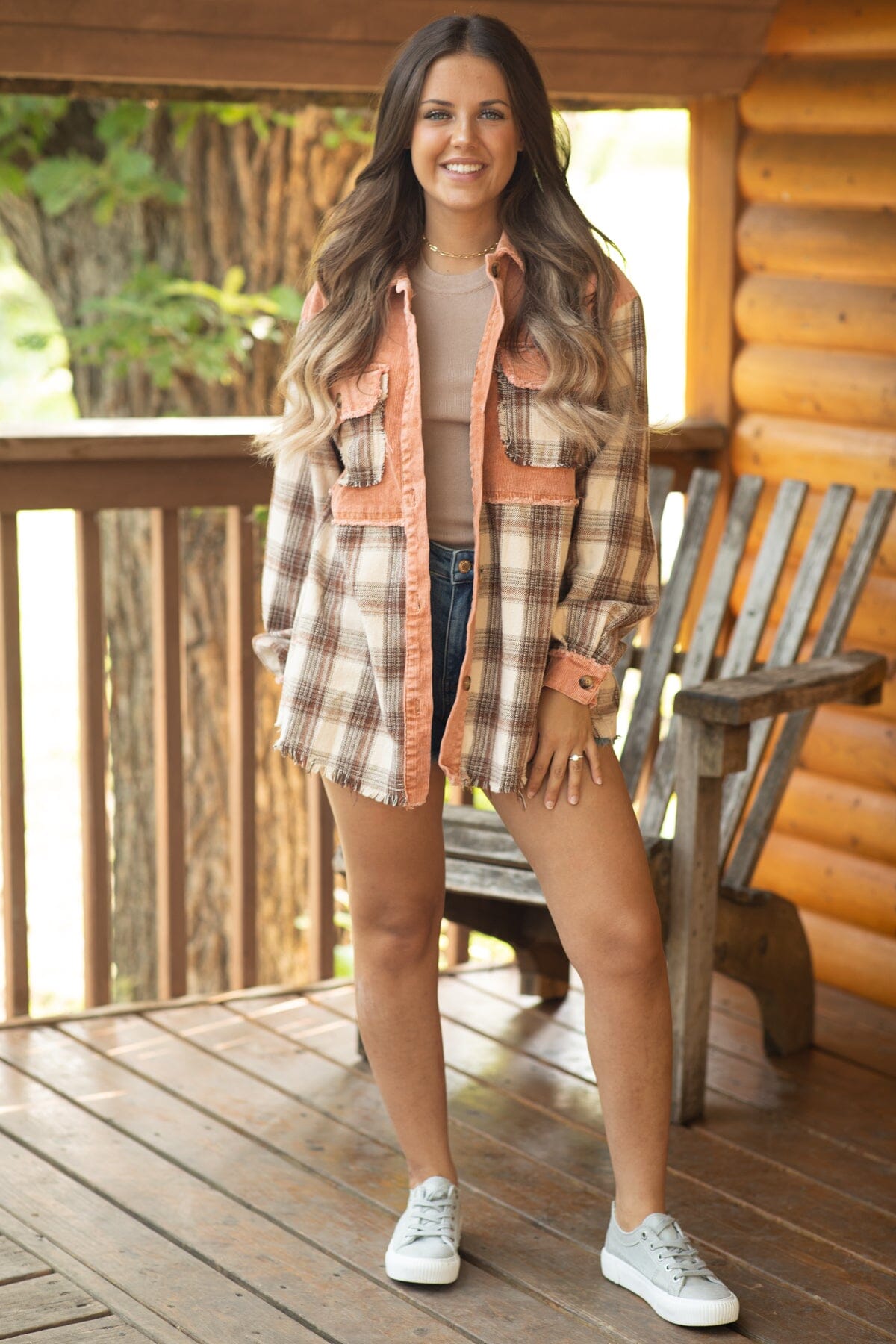 Rust and Brown Colorblock Plaid Shacket - Filly Flair