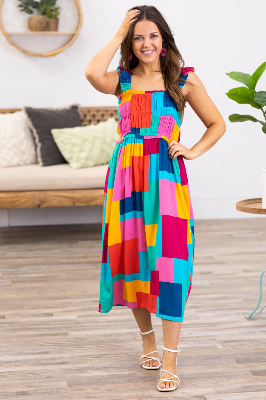 Turquoise Multicolor Patchwork Print Dress - Filly Flair