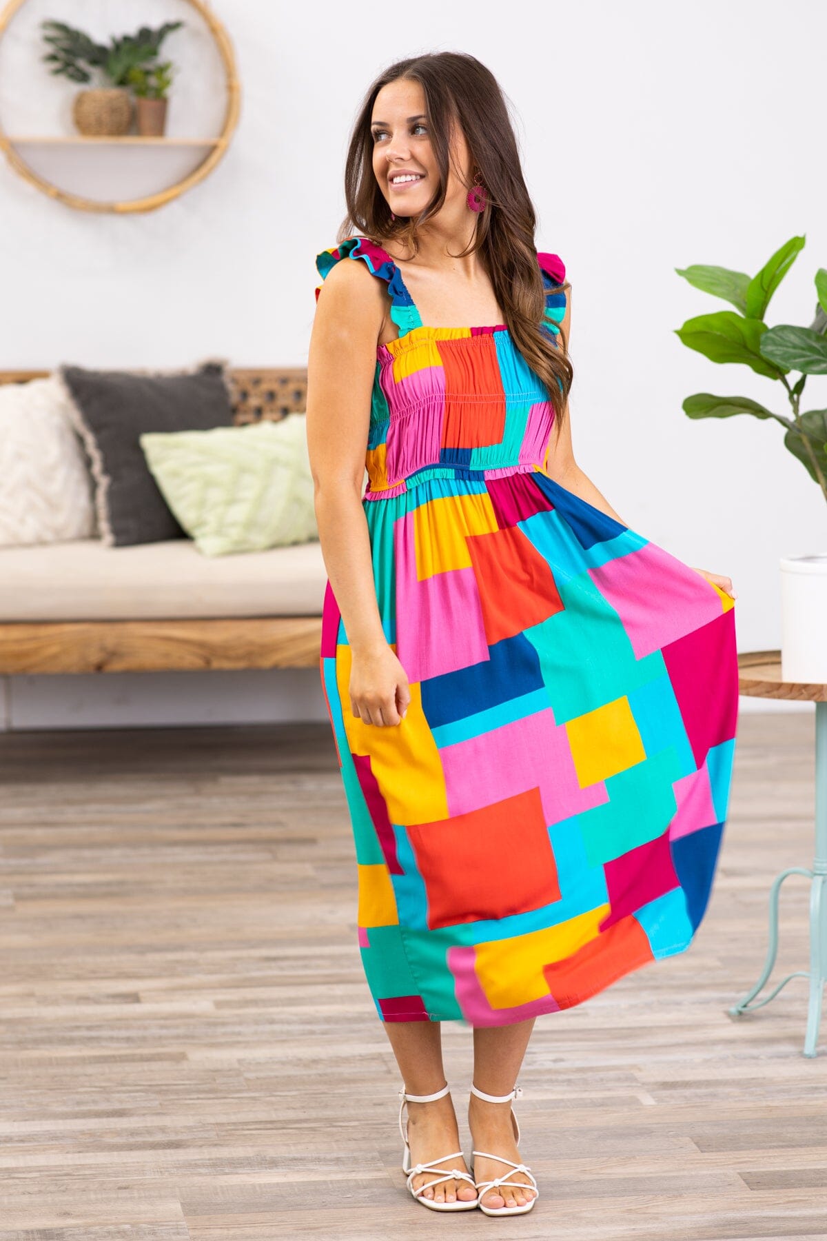 Turquoise Multicolor Patchwork Print Dress - Filly Flair