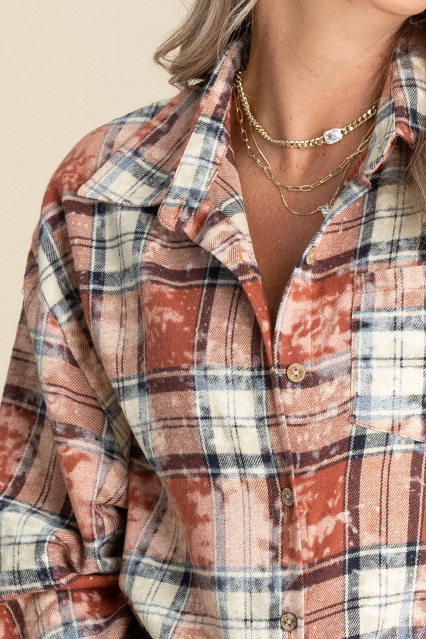 Rust Multicolor Plaid With Star Patches