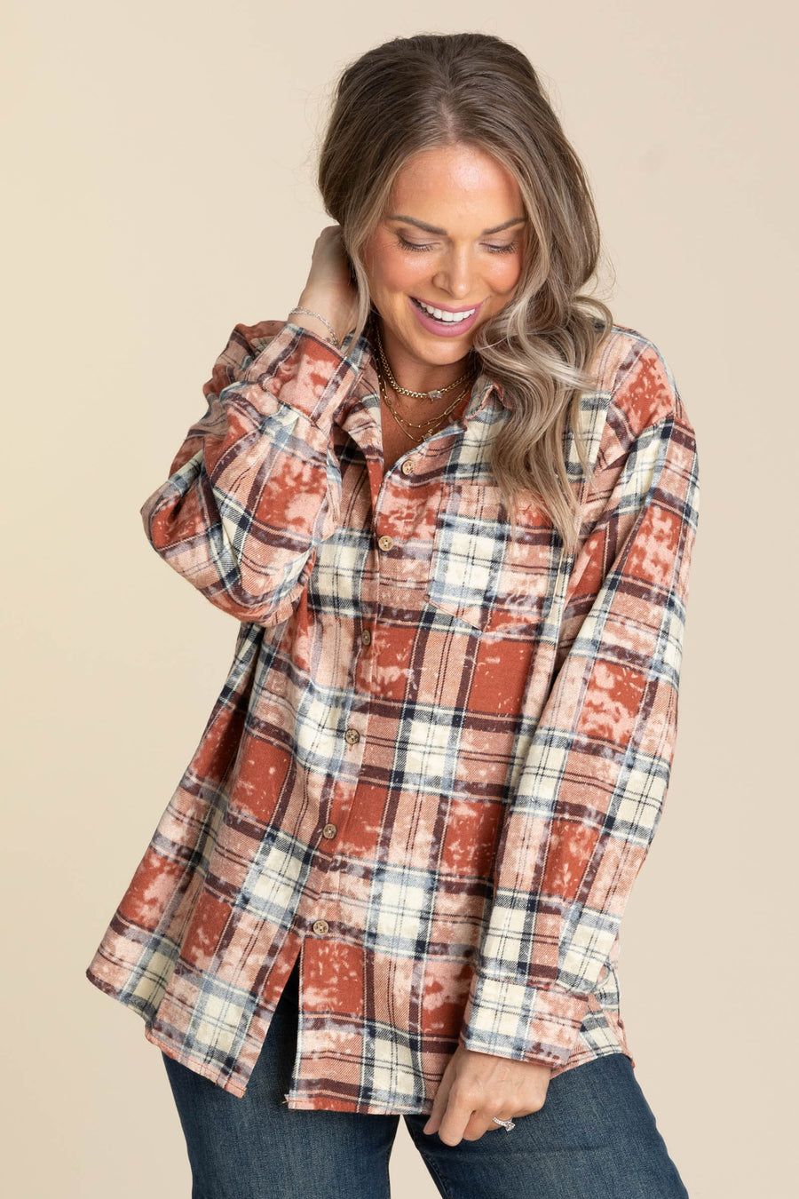 Rust Multicolor Plaid With Star Patches
