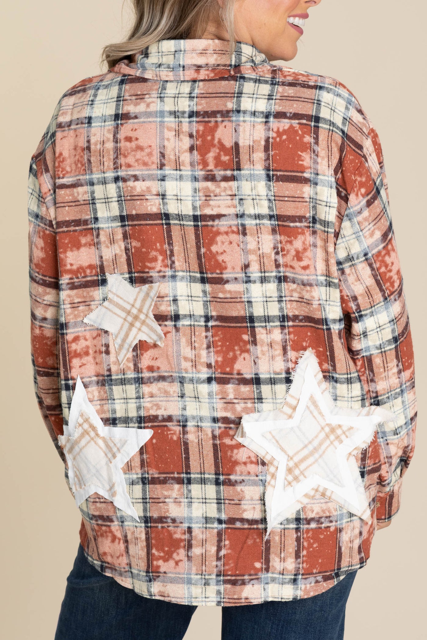Rust Multicolor Plaid With Star Patches