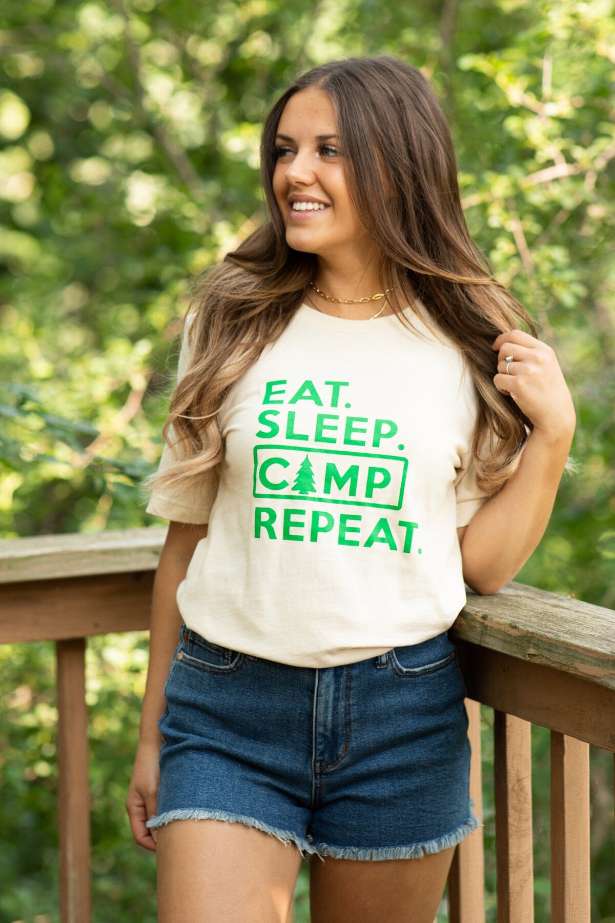 Cream Eat Sleep Camp Repeat Graphic Tee - Filly Flair