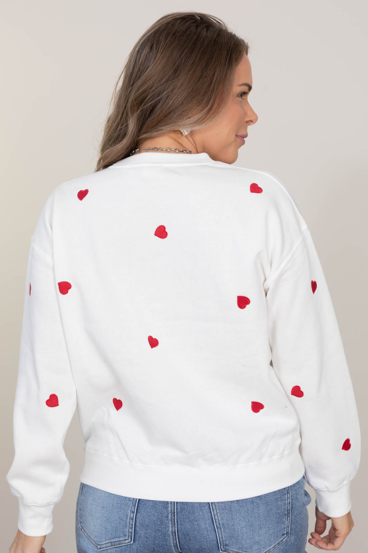 Heart Embroidery Fleece Crewneck Sweatshirts